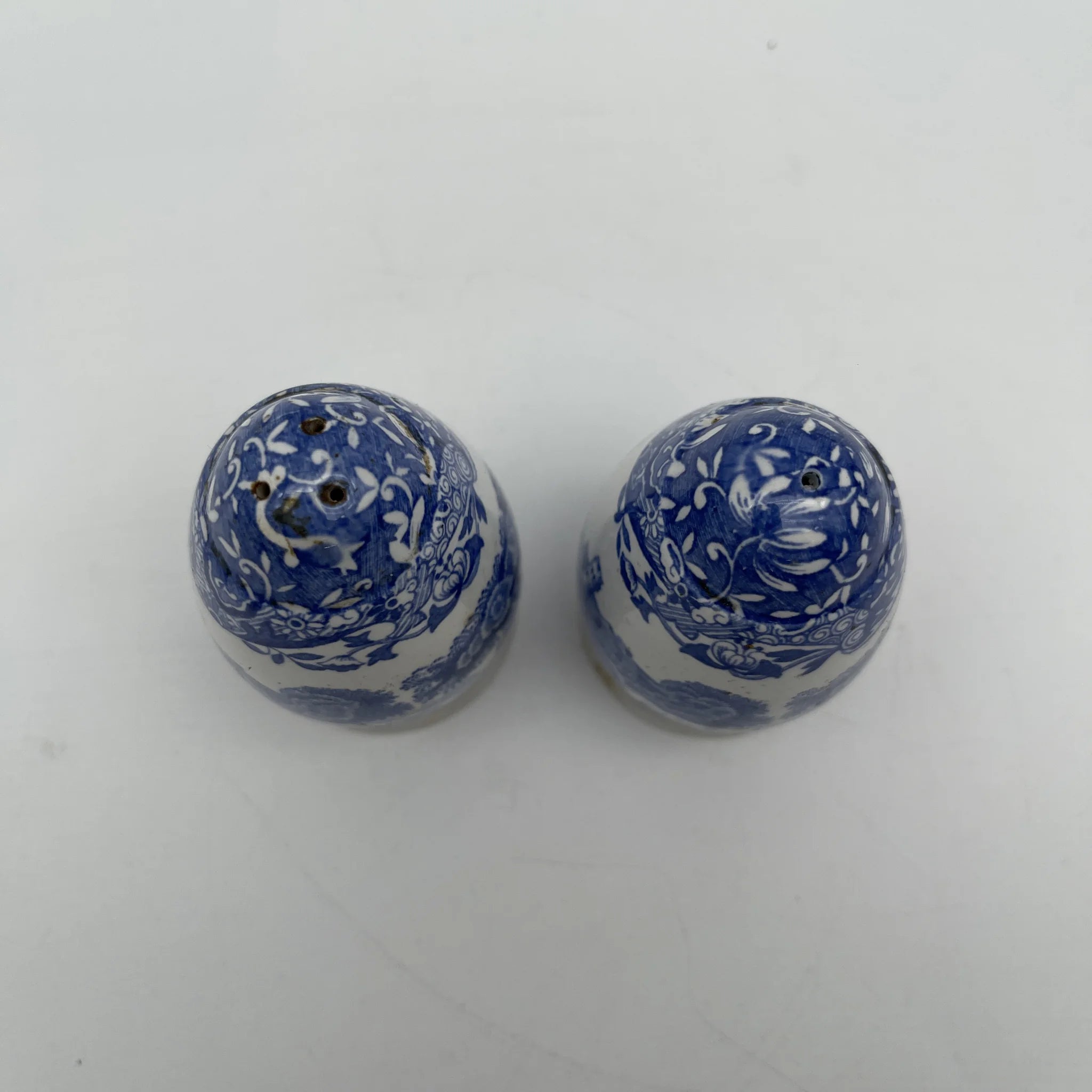 [Vintage] Salt & Pepper Shaker / Spode / Blue Italian / 1970-1990s (estimated) / Pottery / England / Blue & White, Copperplate transfer, Ancient Roman ruins