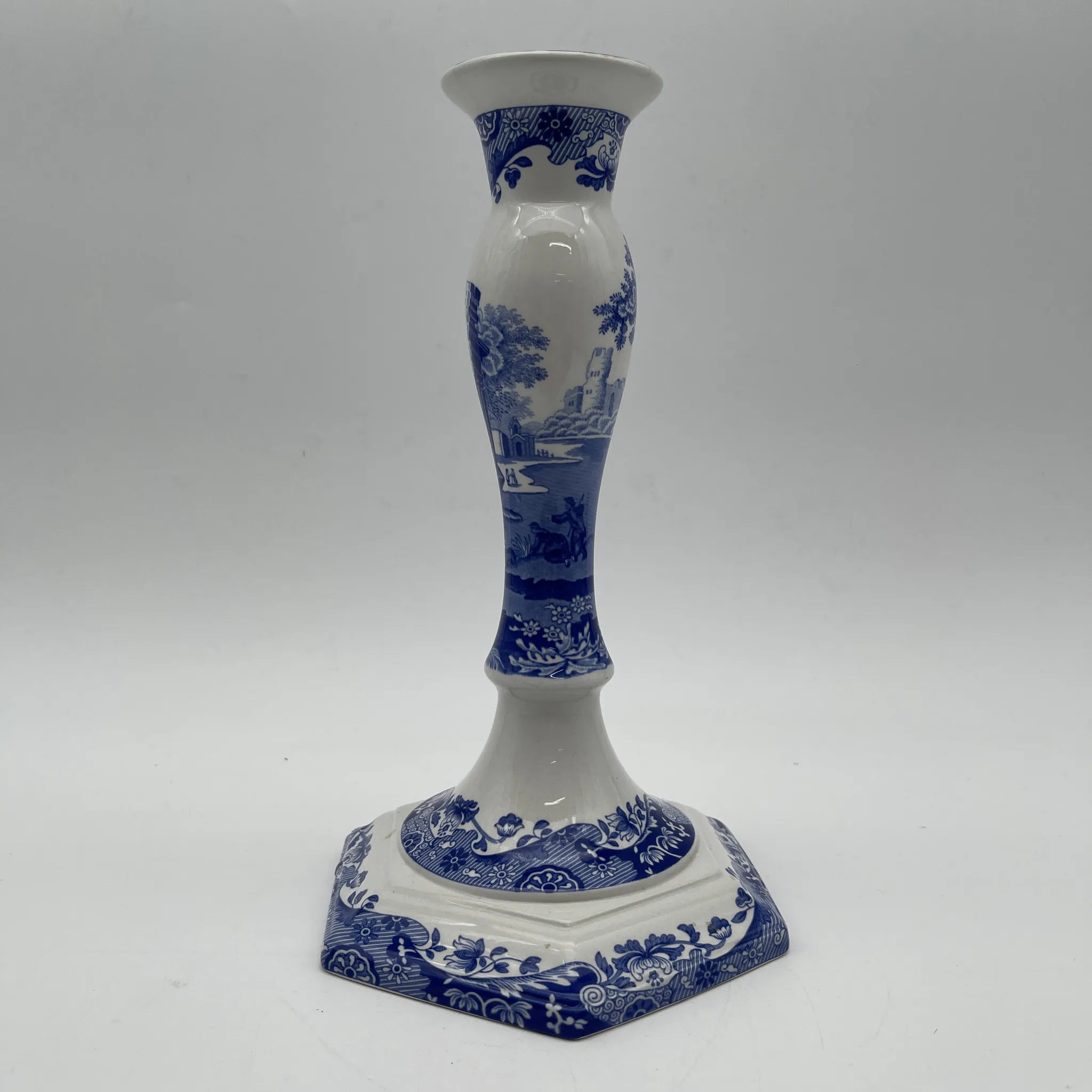 [Vintage] Candle stand / Spode / Blue Italian / 1990-2000s / Pottery / England / Blue & White, Copperplate transfer, Ancient Roman ruins