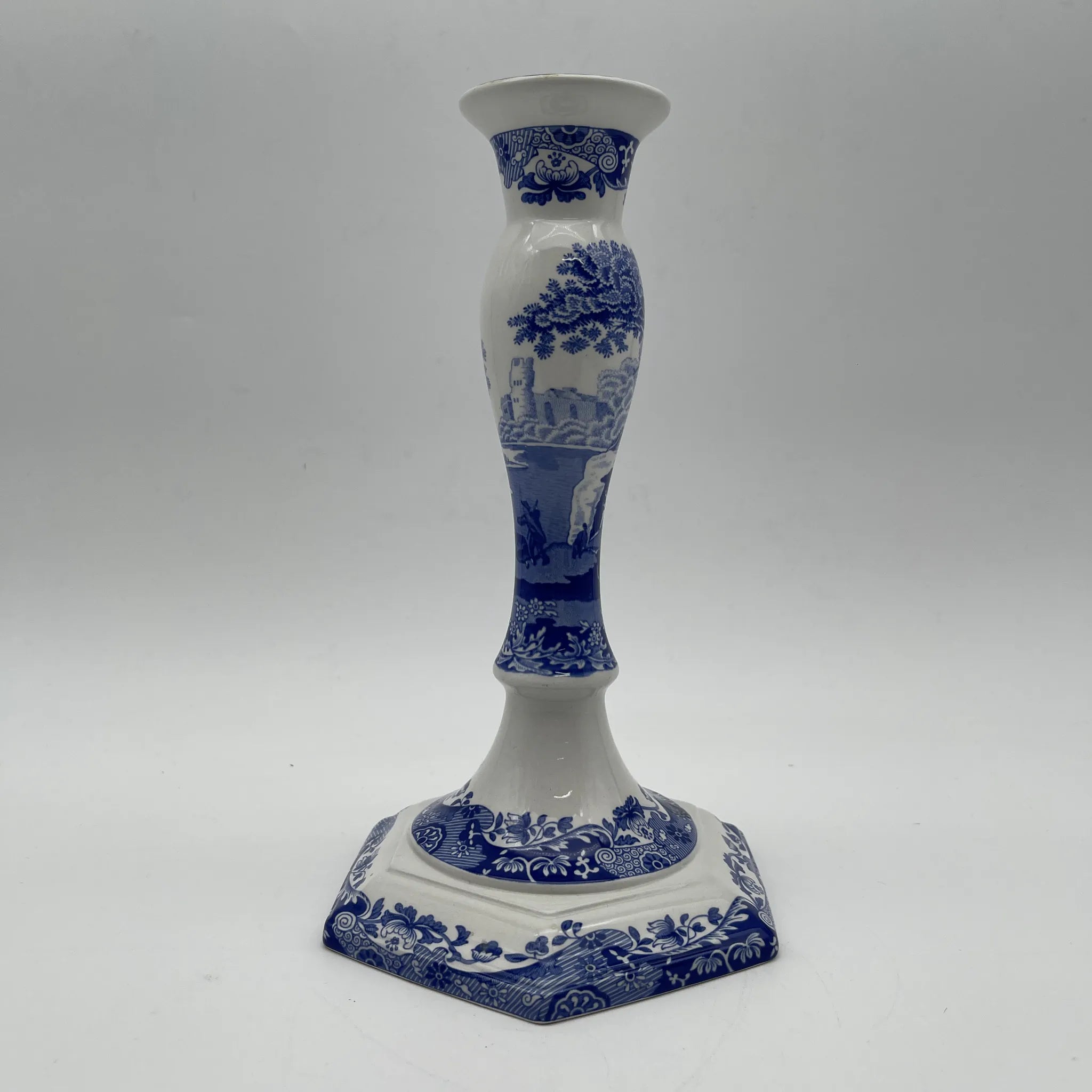 [Vintage] Candle stand / Spode / Blue Italian / 1990-2000s / Pottery / England / Blue & White, Copperplate transfer, Ancient Roman ruins