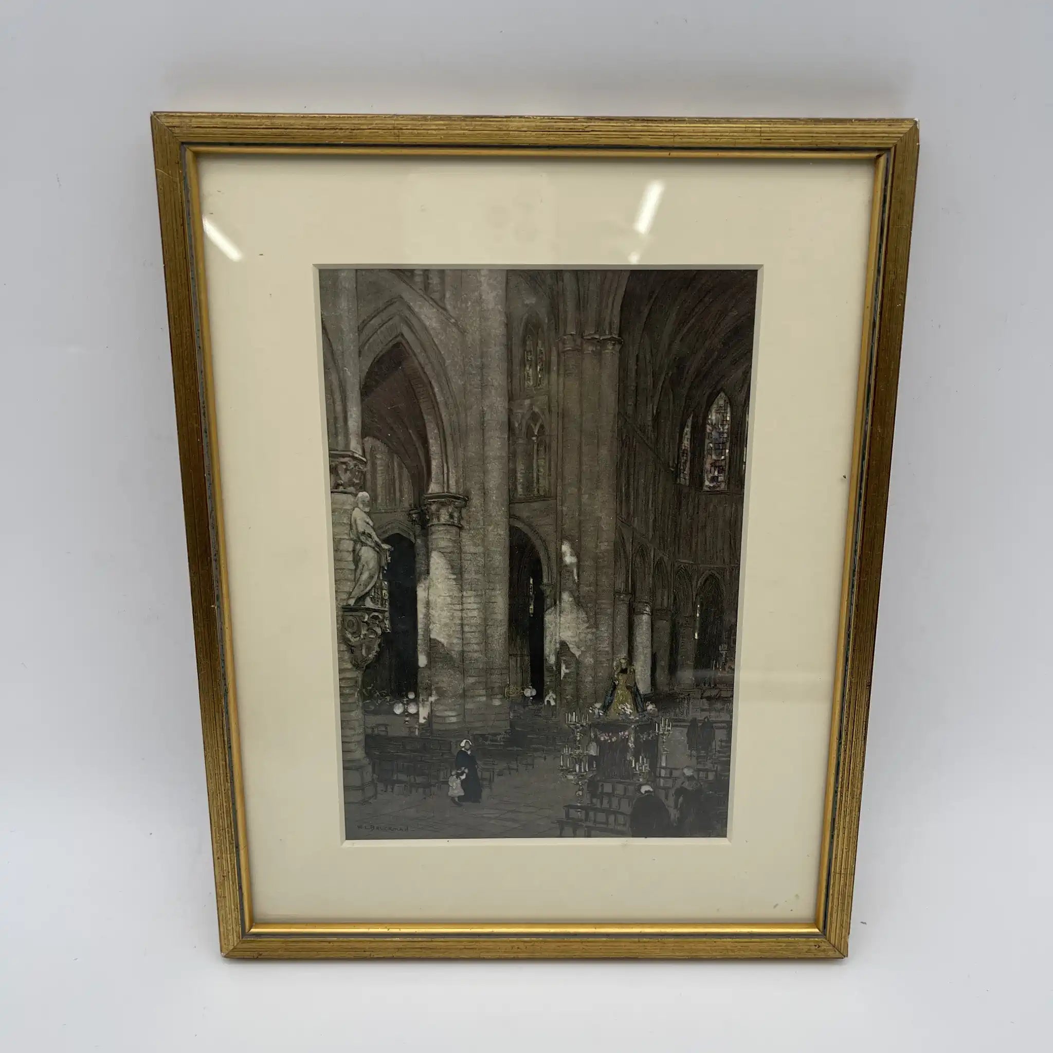 【复古】复制品/ w.l. BRUCKMAN /“Brussels Collegiate del Saints Michel + Gudule”/估计20c初/纸/英国 /胶印印刷，爱德华相框
