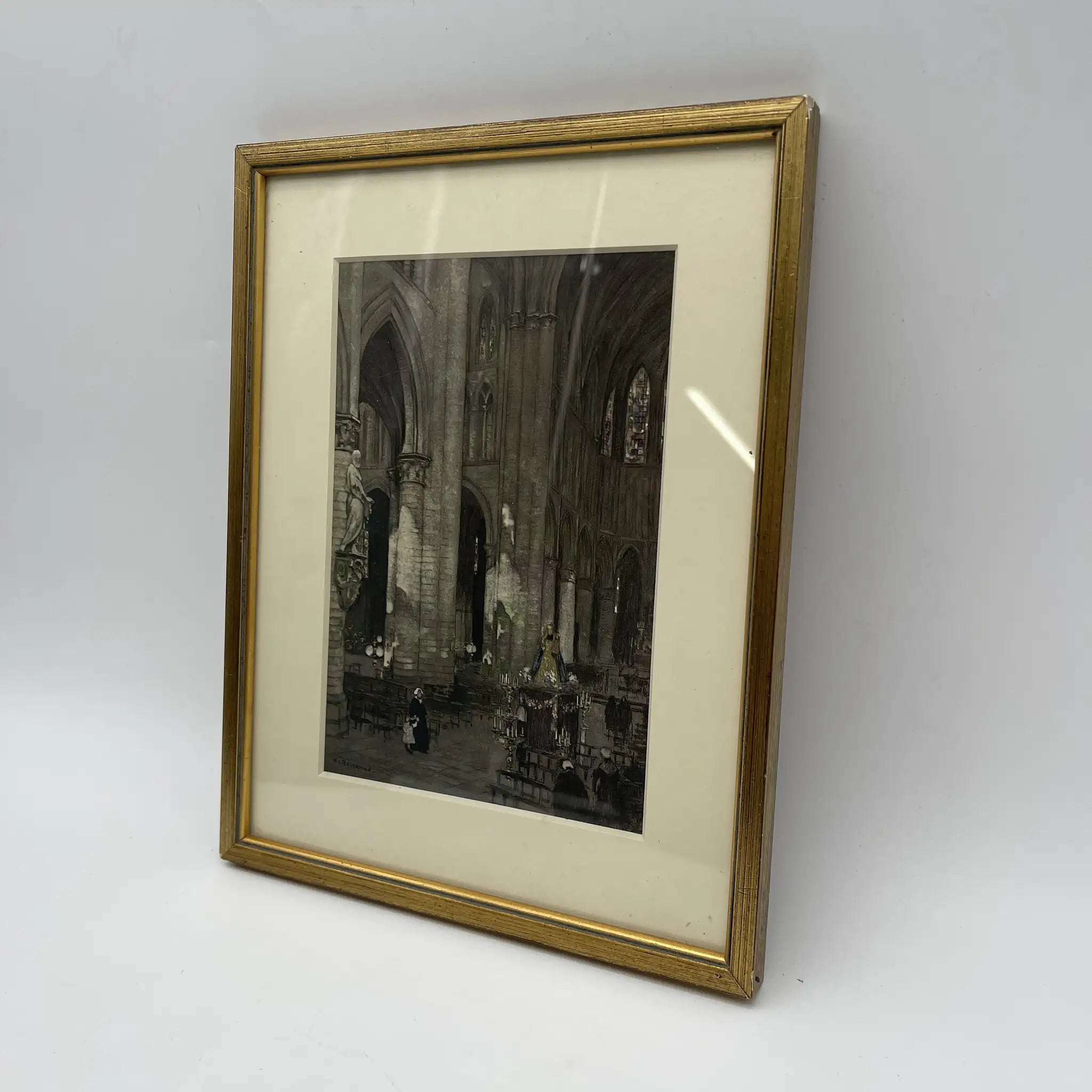 【复古】复制品/ w.l. BRUCKMAN /“Brussels Collegiate del Saints Michel + Gudule”/估计20c初/纸/英国 /胶印印刷，爱德华相框