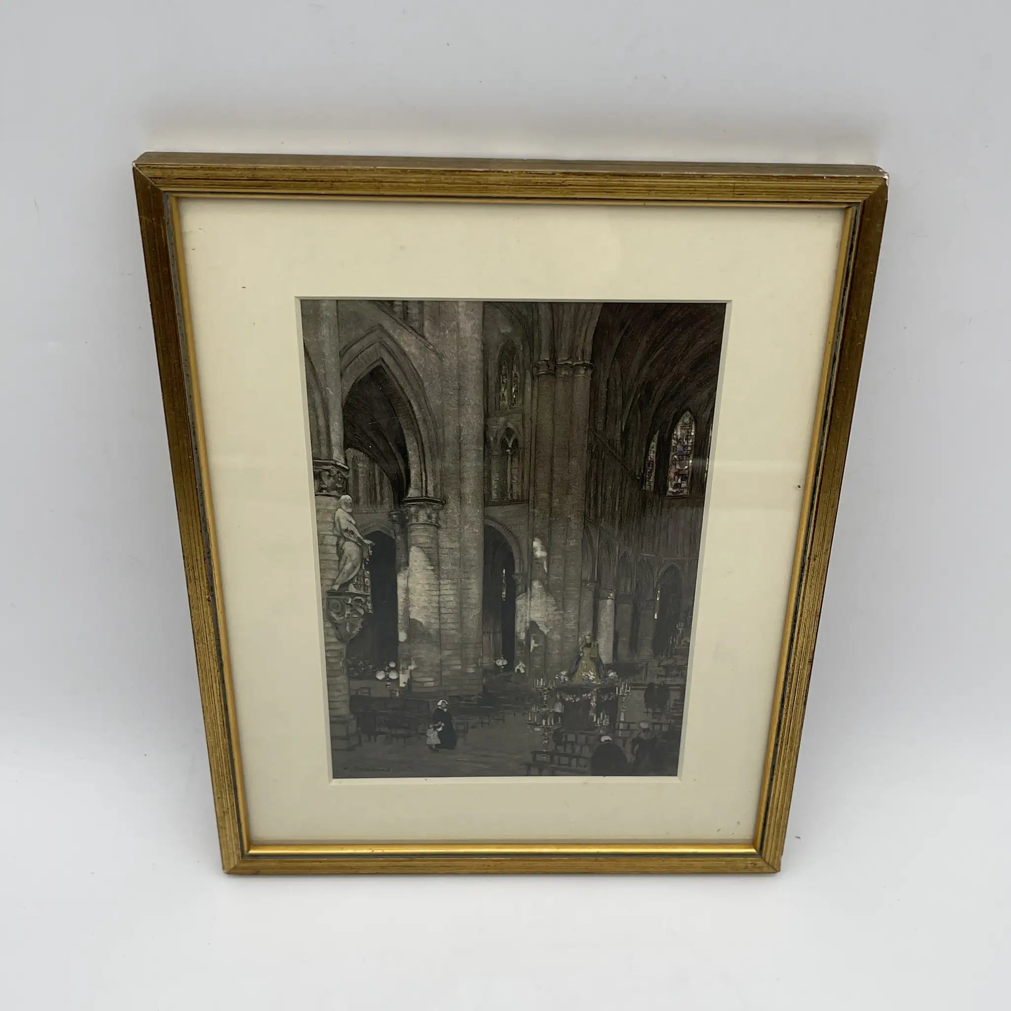 【复古】复制品/ w.l. BRUCKMAN /“Brussels Collegiate del Saints Michel + Gudule”/估计20c初/纸/英国 /胶印印刷，爱德华相框