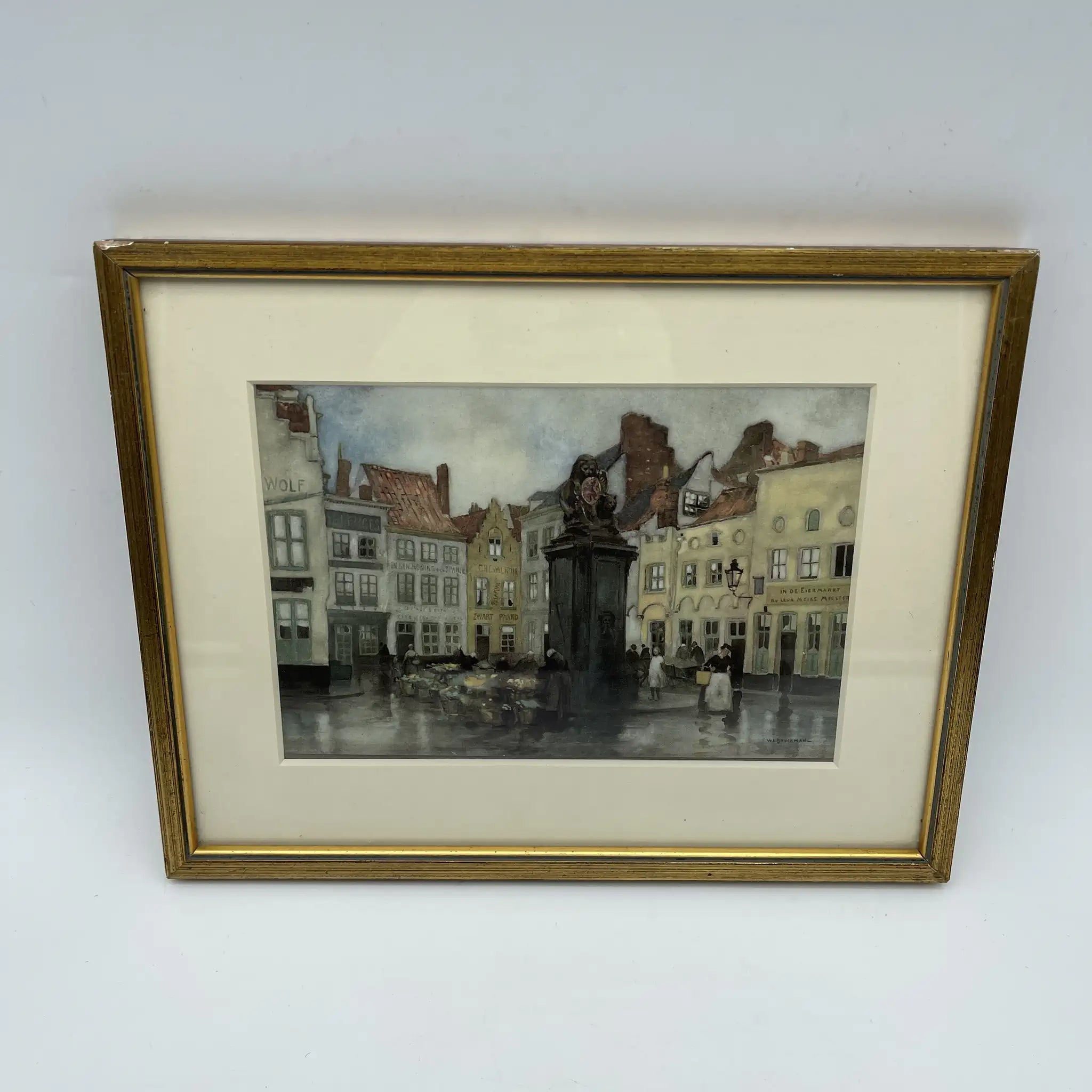 【复古】复制品/ w.l. BRUCKMAN /“Bruges/ Marche aux Oeufs”/估计20c初/纸/英国/胶印， 爱德华迪恩框架
