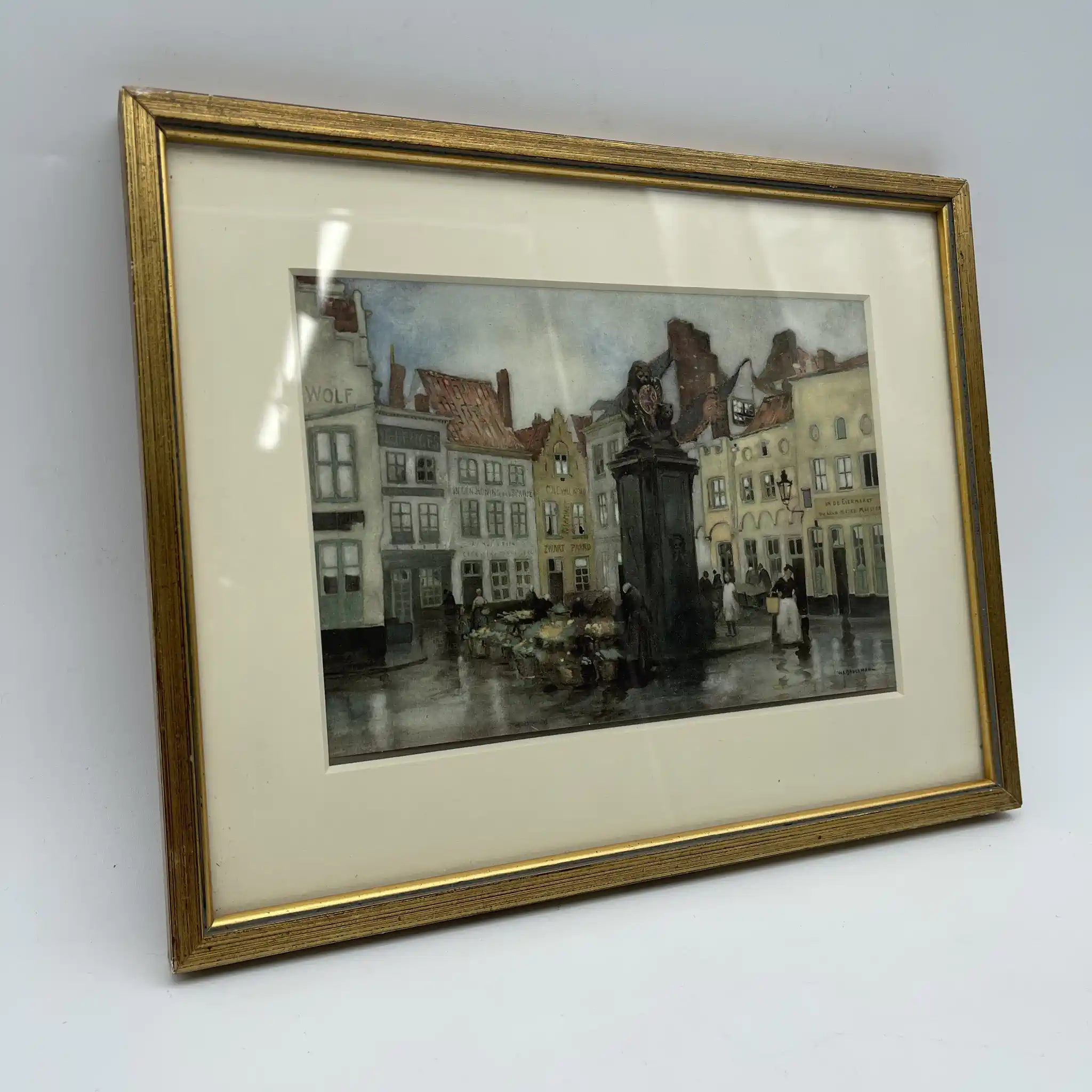 【复古】复制品/ w.l. BRUCKMAN /“Bruges/ Marche aux Oeufs”/估计20c初/纸/英国/胶印， 爱德华迪恩框架