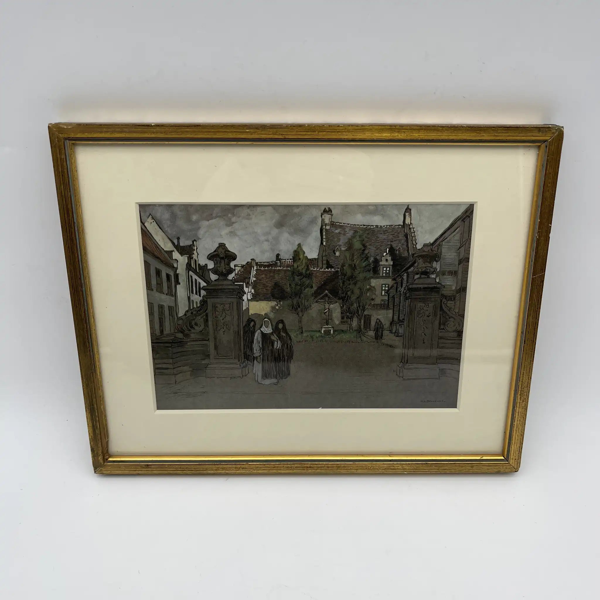 【复古】复制/ w.l. BRUCKMAN /“Louvain / Beguinage”/估计20c初/纸/英国/胶印，爱德华框架