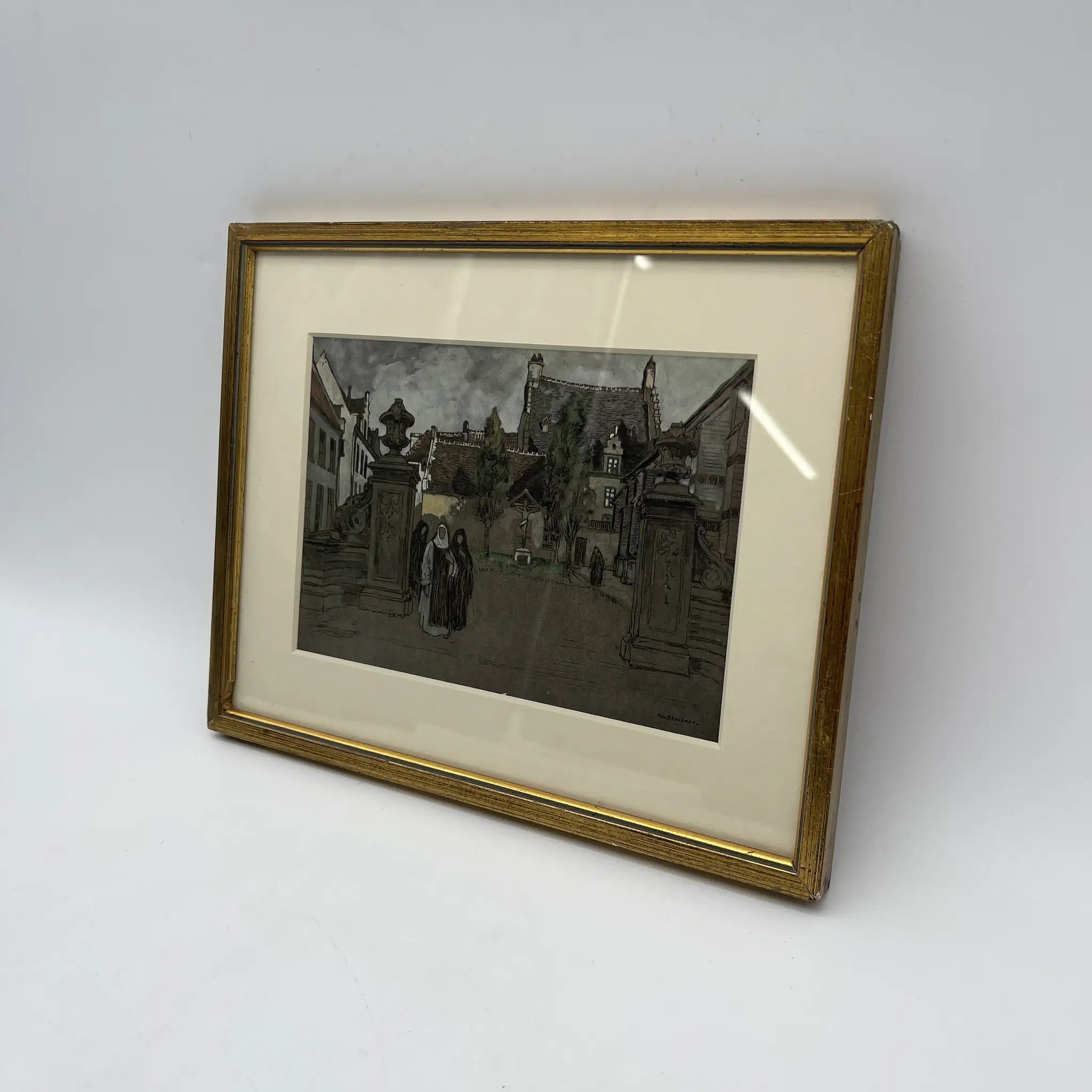 【复古】复制/ w.l. BRUCKMAN /“Louvain / Beguinage”/估计20c初/纸/英国/胶印，爱德华框架
