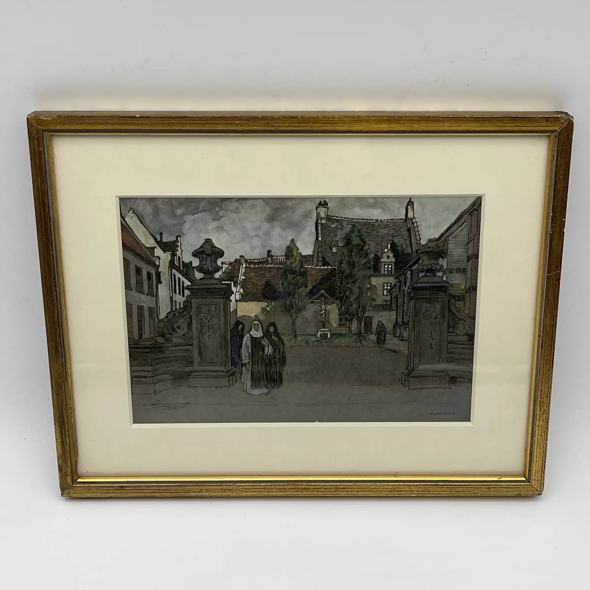【复古】复制/ w.l. BRUCKMAN /“Louvain / Beguinage”/估计20c初/纸/英国/胶印，爱德华框架