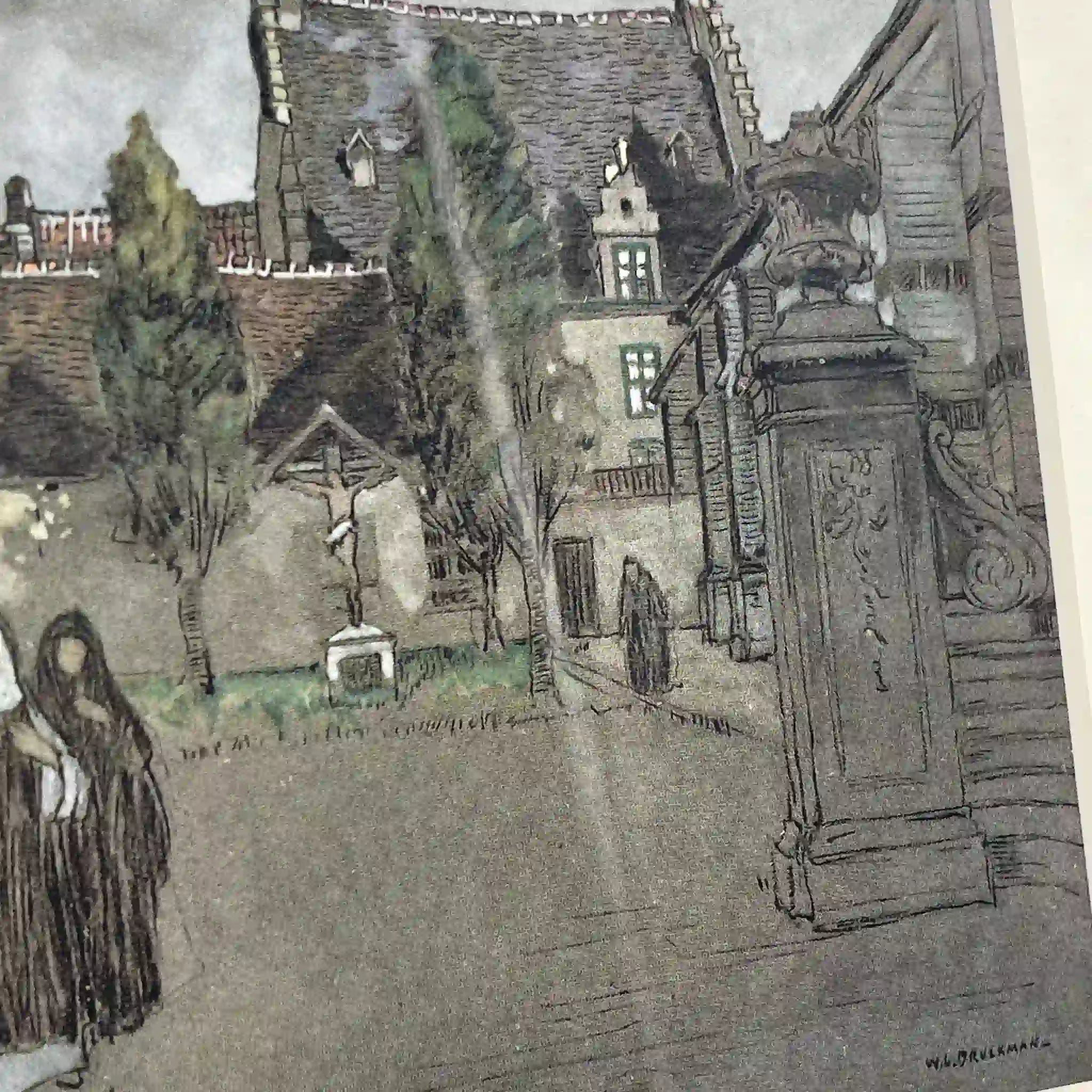 【复古】复制/ w.l. BRUCKMAN /“Louvain / Beguinage”/估计20c初/纸/英国/胶印，爱德华框架