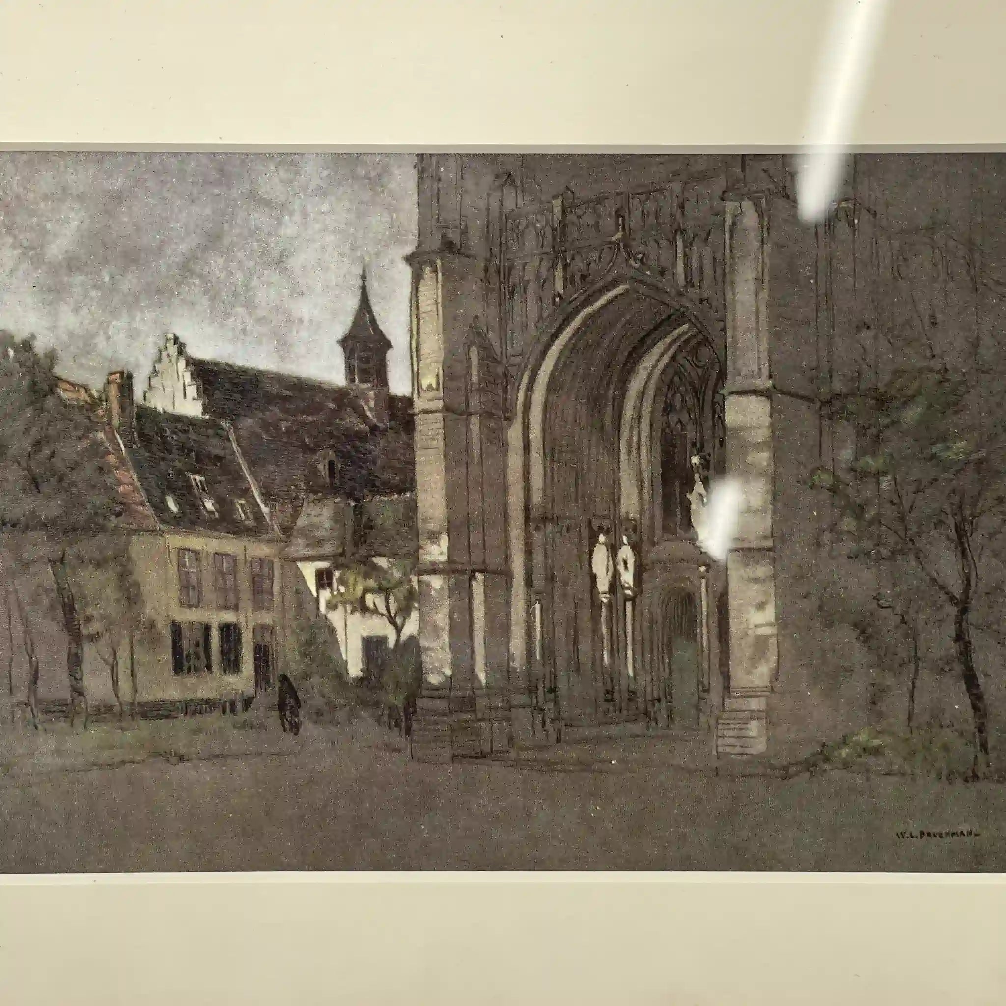 【复古】复制/ w.l. BRUCKMAN /“Ypres/ The Cathedral”/估计20c初/纸/英国/胶印，爱德华框架