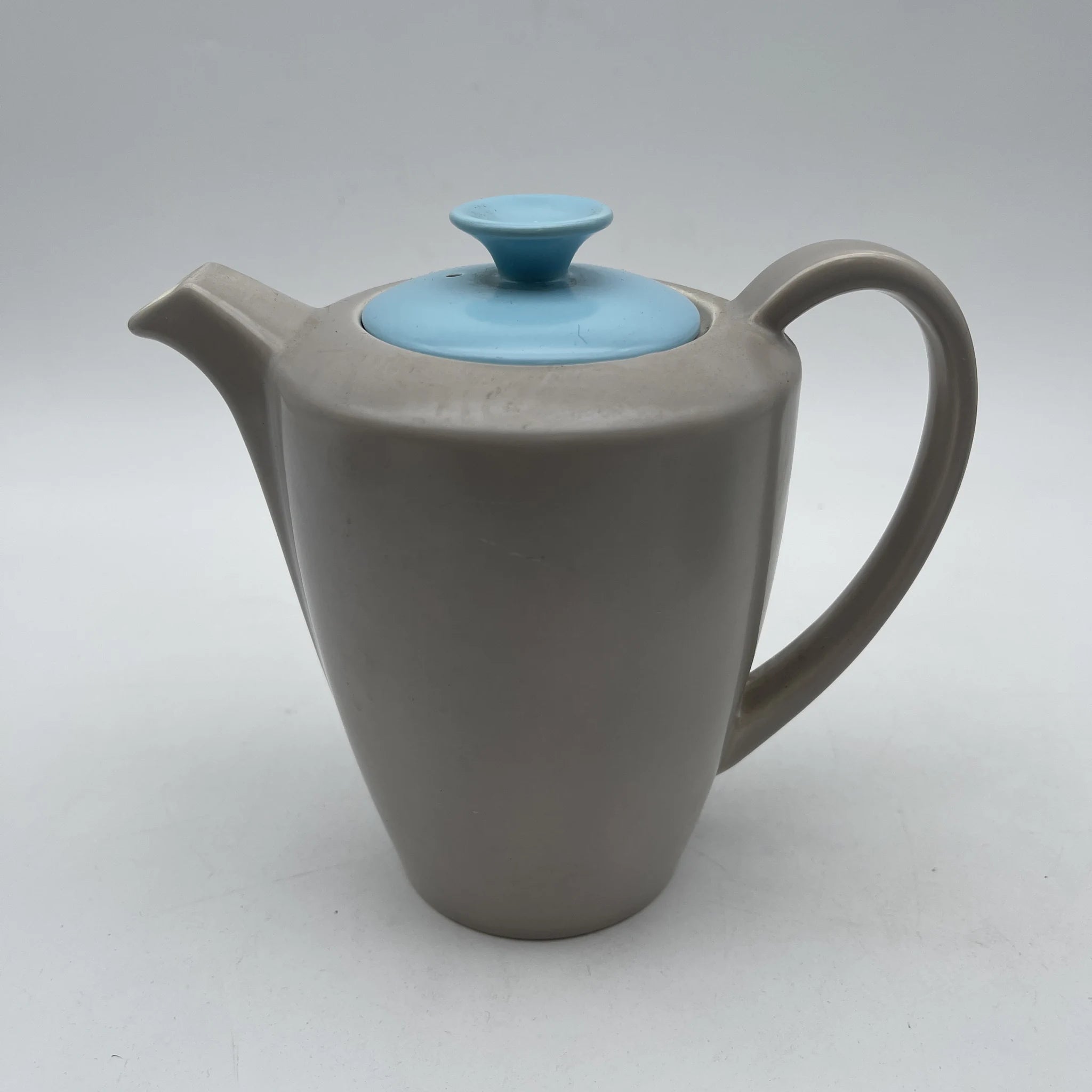 【葡萄酒】茶壶+杯子&碟子3p套装/ Poole Pottery（泳池壶）/ Twintone / Ice Green & Seagull / 1950-1960年代（估计）/陶器/英国/双色，斑点图案，海鸥蛋