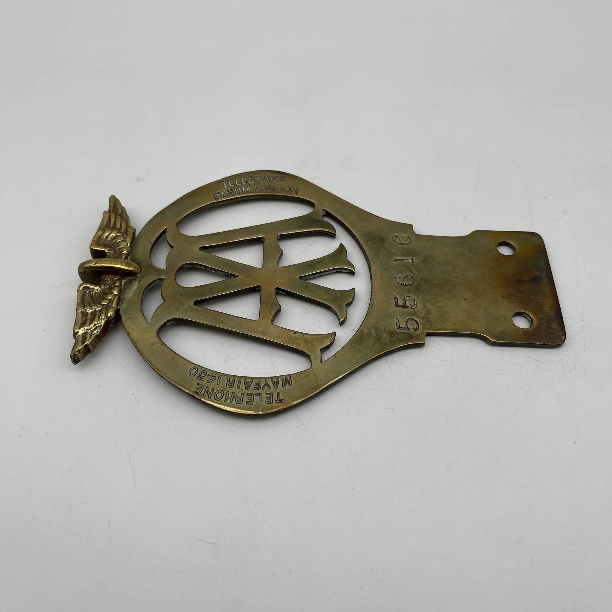 [Antique] Car Badge (Grill Badge) / The Automobile Association (AA) / 1920s / Brass / United Kingdom / Emblem, Serial Number
