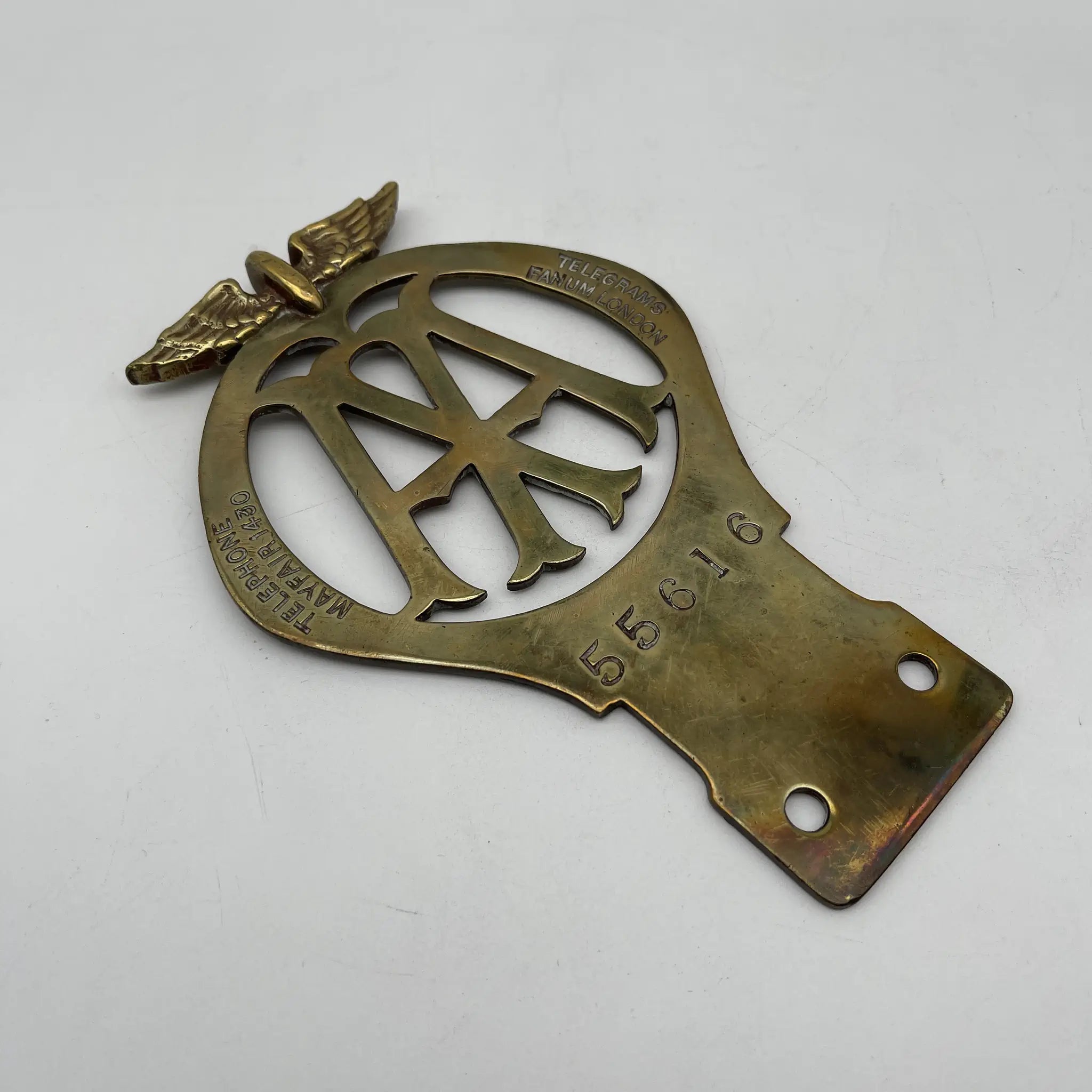 [Antique] Car Badge (Grill Badge) / The Automobile Association (AA) / 1920s / Brass / United Kingdom / Emblem, Serial Number