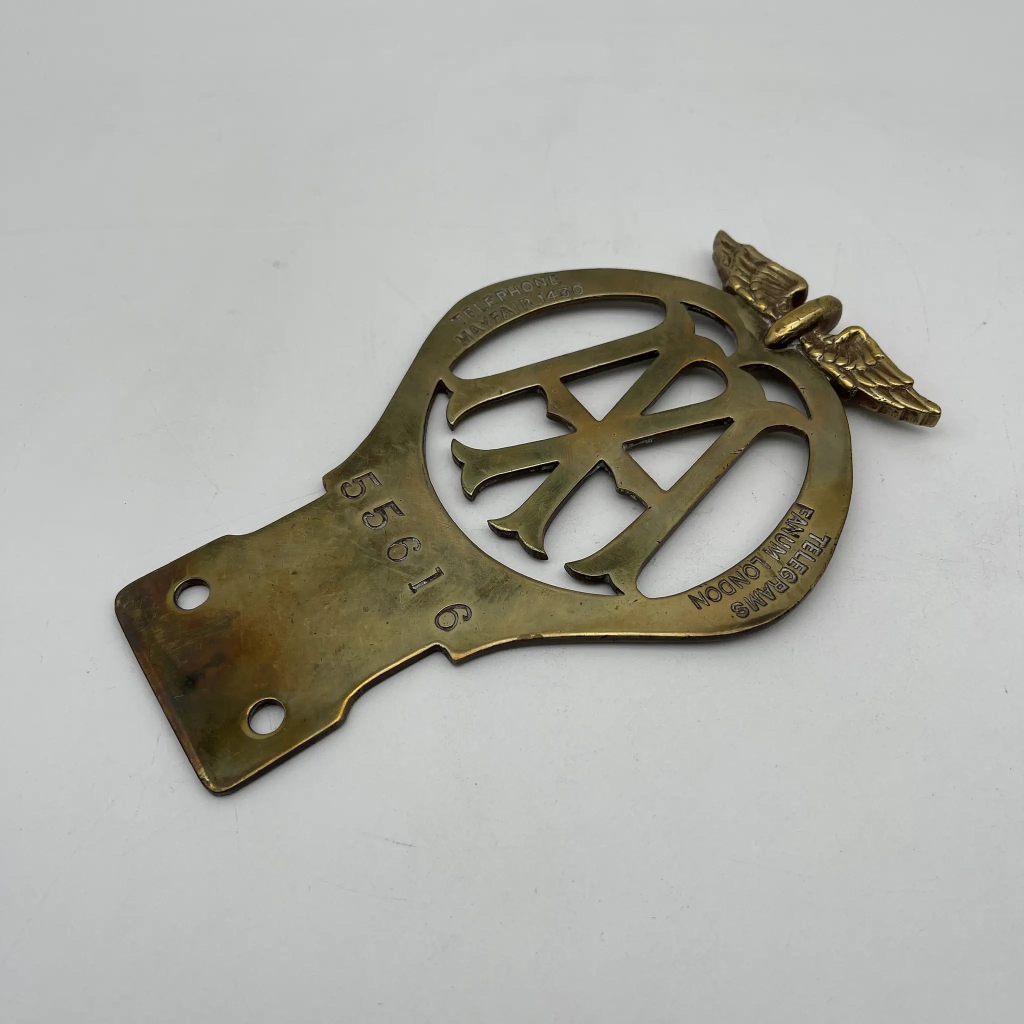 [Antique] Car Badge (Grill Badge) / The Automobile Association (AA) / 1920s / Brass / United Kingdom / Emblem, Serial Number