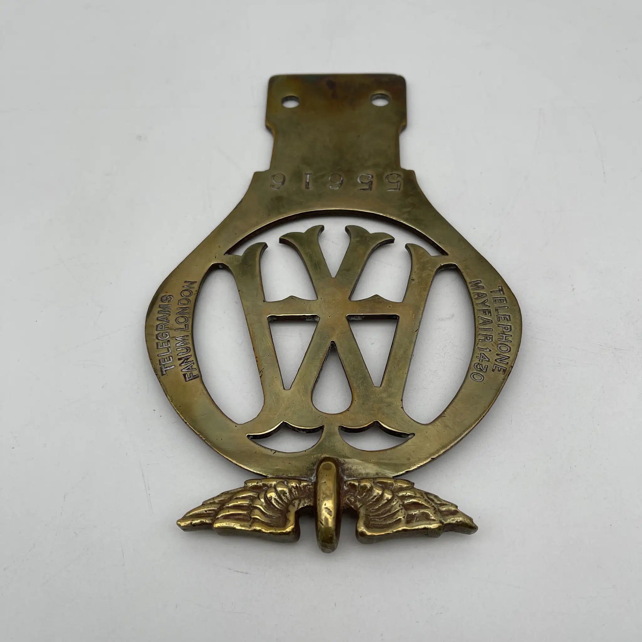 [Antique] Car Badge (Grill Badge) / The Automobile Association (AA) / 1920s / Brass / United Kingdom / Emblem, Serial Number
