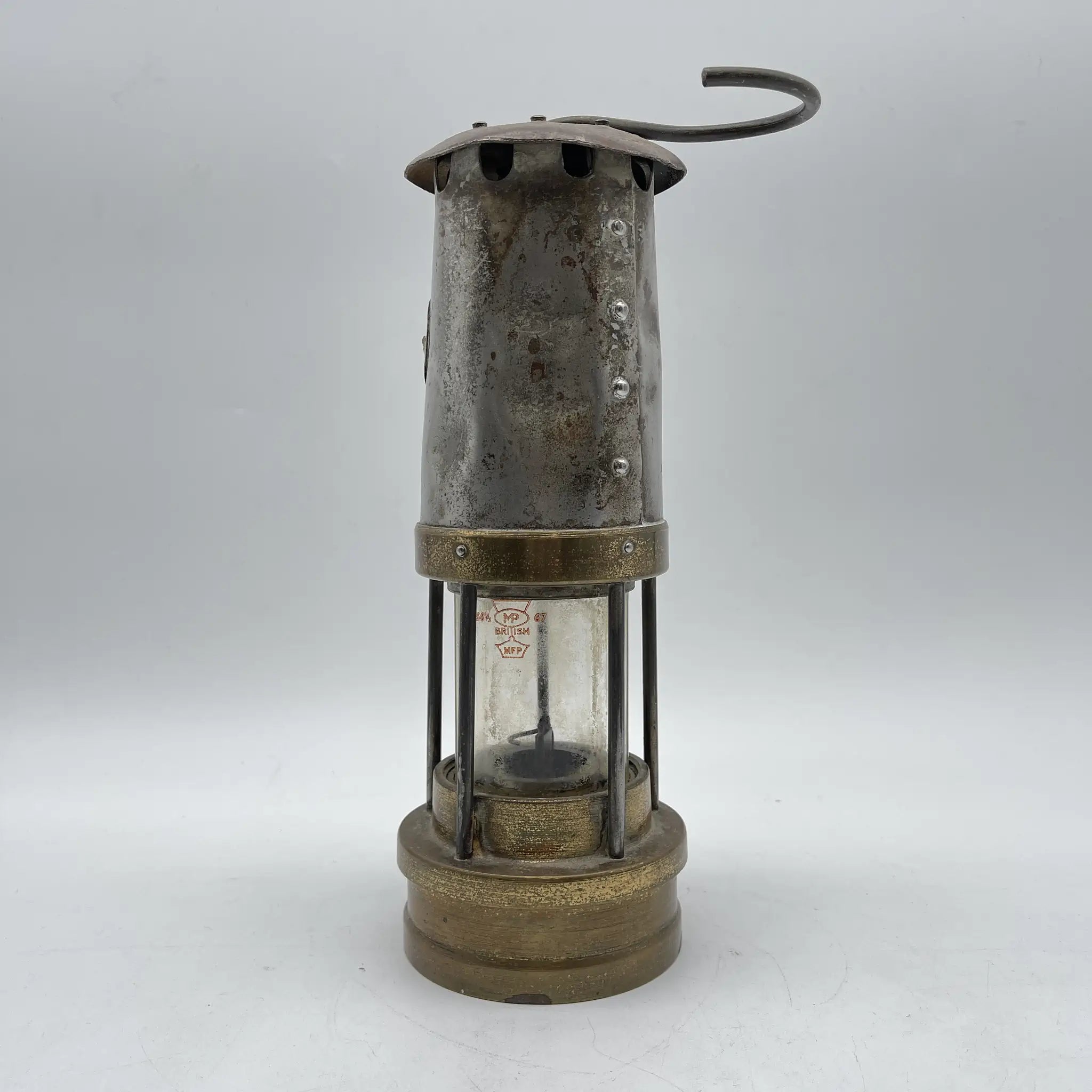 [Antique] Oil lamp (coal mine lamp) / Estimated mid-20C / Steel / England / With hook, safety light