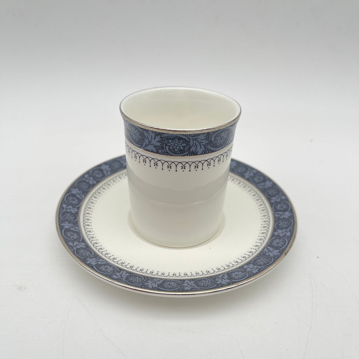 Royal Doulton / Cup & Saucer (Coffee Cup) / Sherbrooke / 1970-1990s / Fine Bone China / England / Silver, Acanthus, Coffee Cup, Set of 2 / [Vintage]