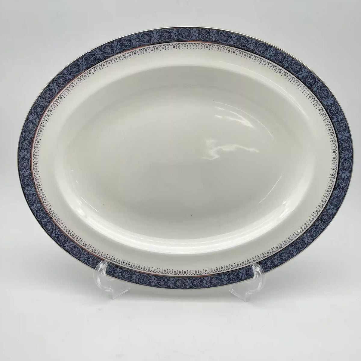 Royal Doulton (ロイヤルドルトン) / オーバルサービングプレート (大皿) / Sherbrooke / 1970-1990年代 / Fine Bone China / イギリス / 銀彩, アカンサス,ブルー,洋食器,デザートプレート / [ビンテージ]