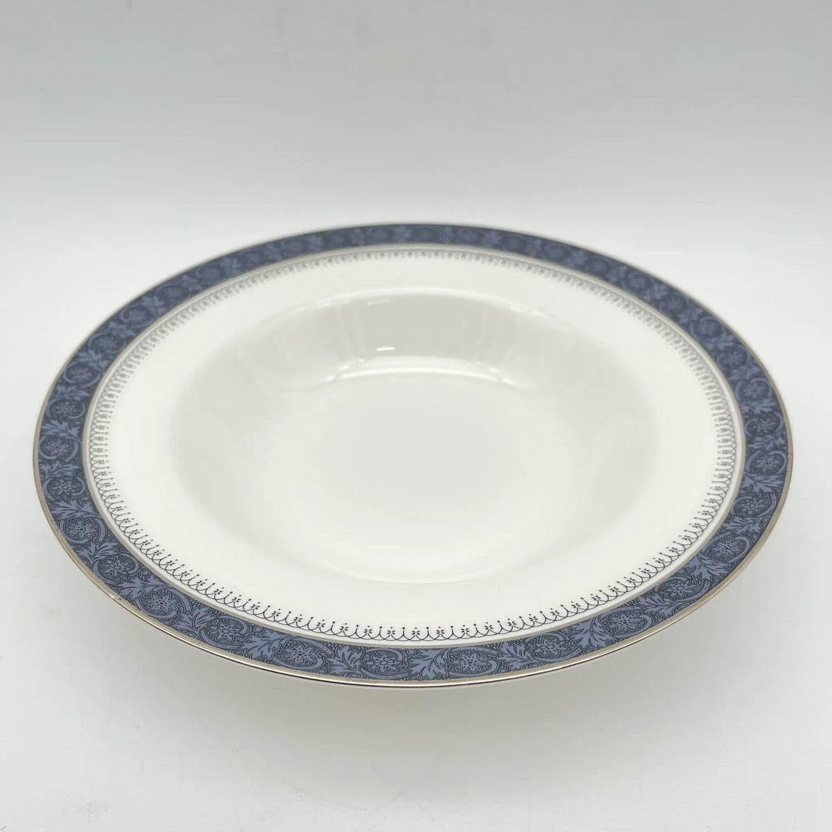 Royal Doulton / Soup plate (deep plate) / Sherbrooke / 1970-1990s / Fine Bone China / England / Silver, acanthus, blue, Western tableware, dessert plate / [Vintage]
