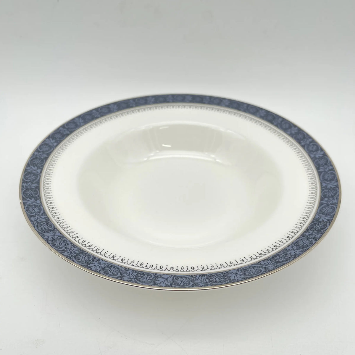 Royal Doulton / Soup plate (deep plate) / Sherbrooke / 1970-1990s / Fine Bone China / England / Silver, acanthus, blue, Western tableware, dessert plate / [Vintage]