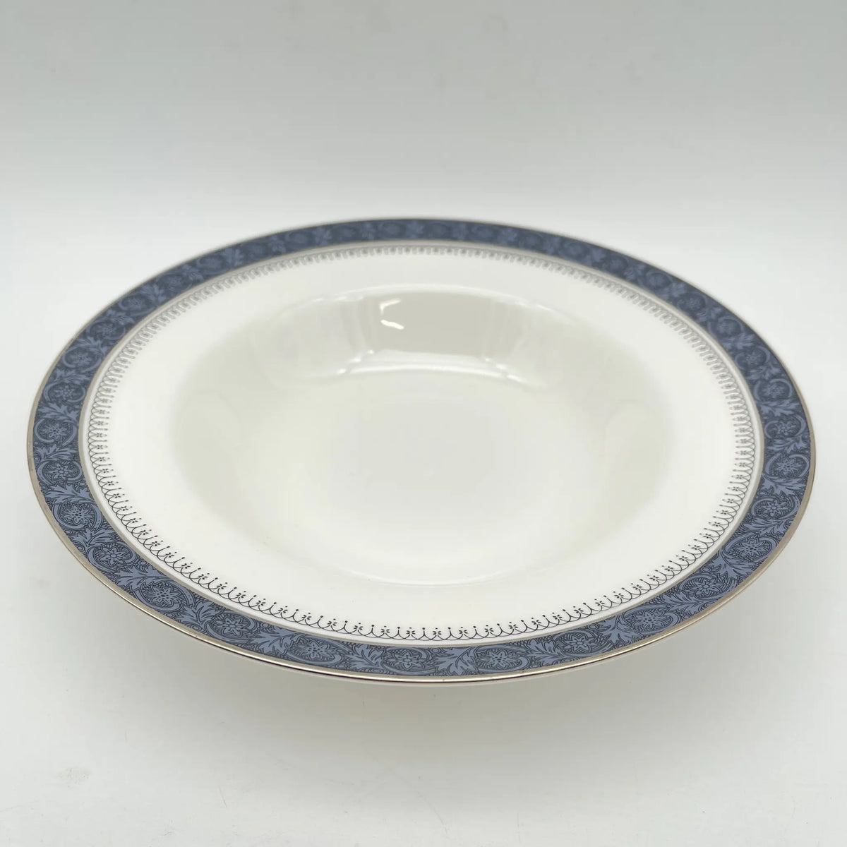 Royal Doulton / Soup plate (deep plate) / Sherbrooke / 1970-1990s / Fine Bone China / England / Silver, acanthus, blue, Western tableware, dessert plate / [Vintage]