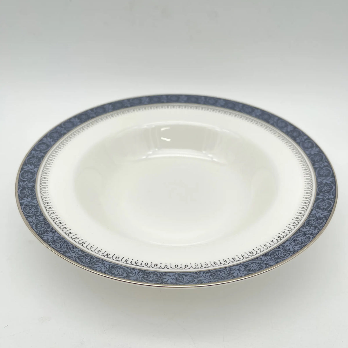 Royal Doulton / Soup plate (deep plate) / Sherbrooke / 1970-1990s / Fine Bone China / England / Silver, acanthus, blue, Western tableware, dessert plate / [Vintage]