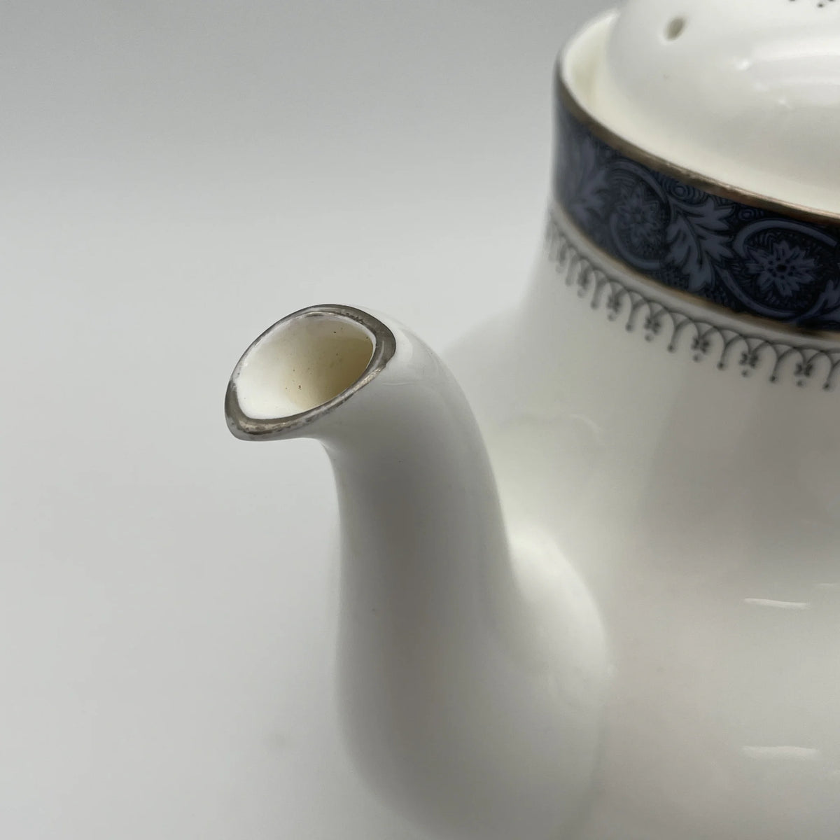 Royal Doulton / Teapot (coffee pod) / Sherbrooke / 1970-1990s / Fine Bone China / England / Silver, acanthus, blue, Western tableware, tea time, coffee pot / [Vintage]