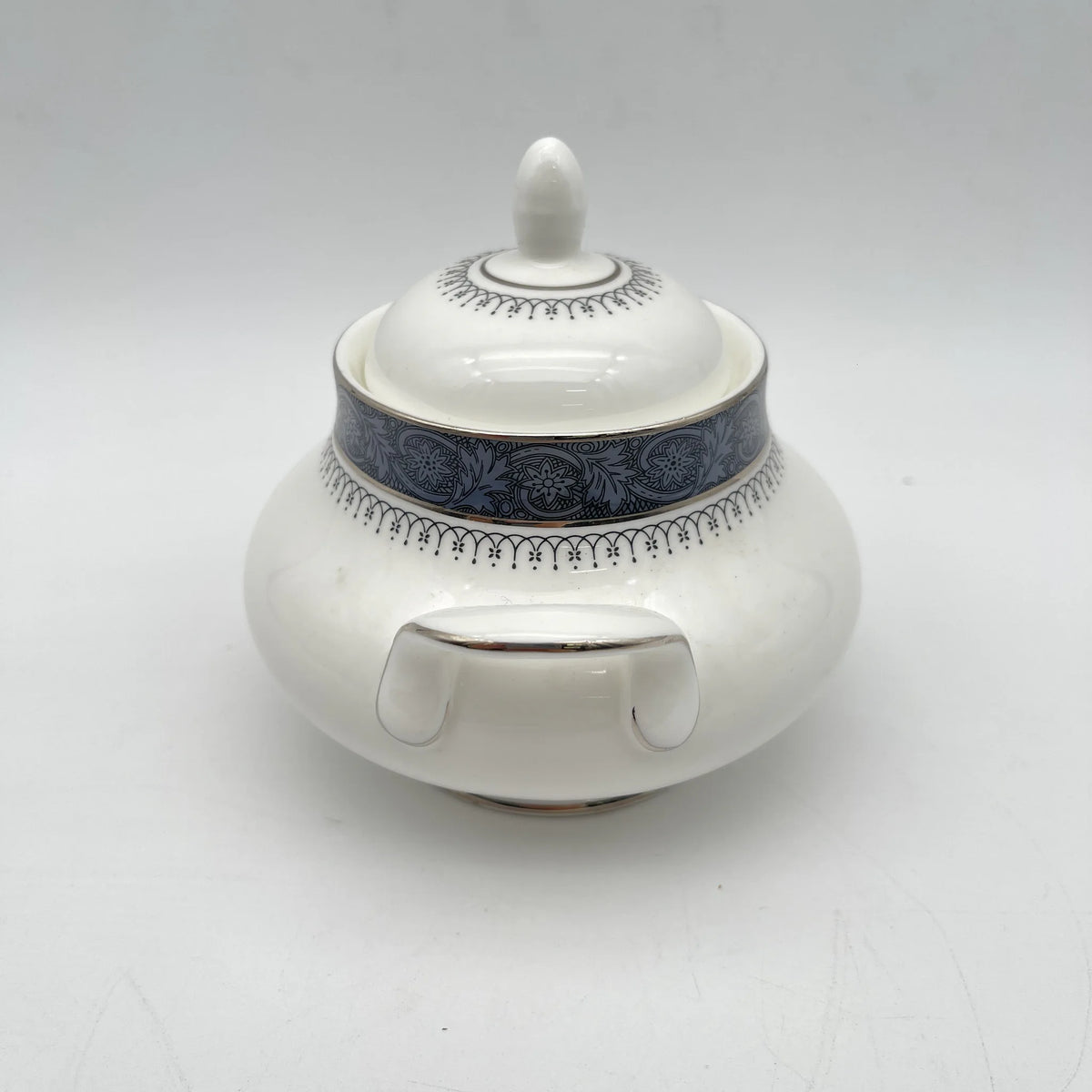 Royal Doulton / Sugar Bowl (Sugar Pot) / Sherbrooke / 1970-1990s / Fine Bone China / England / Silver, Acanthus, Blue, Western Tableware, Tea Time, Coffee Pot / [Vintage]