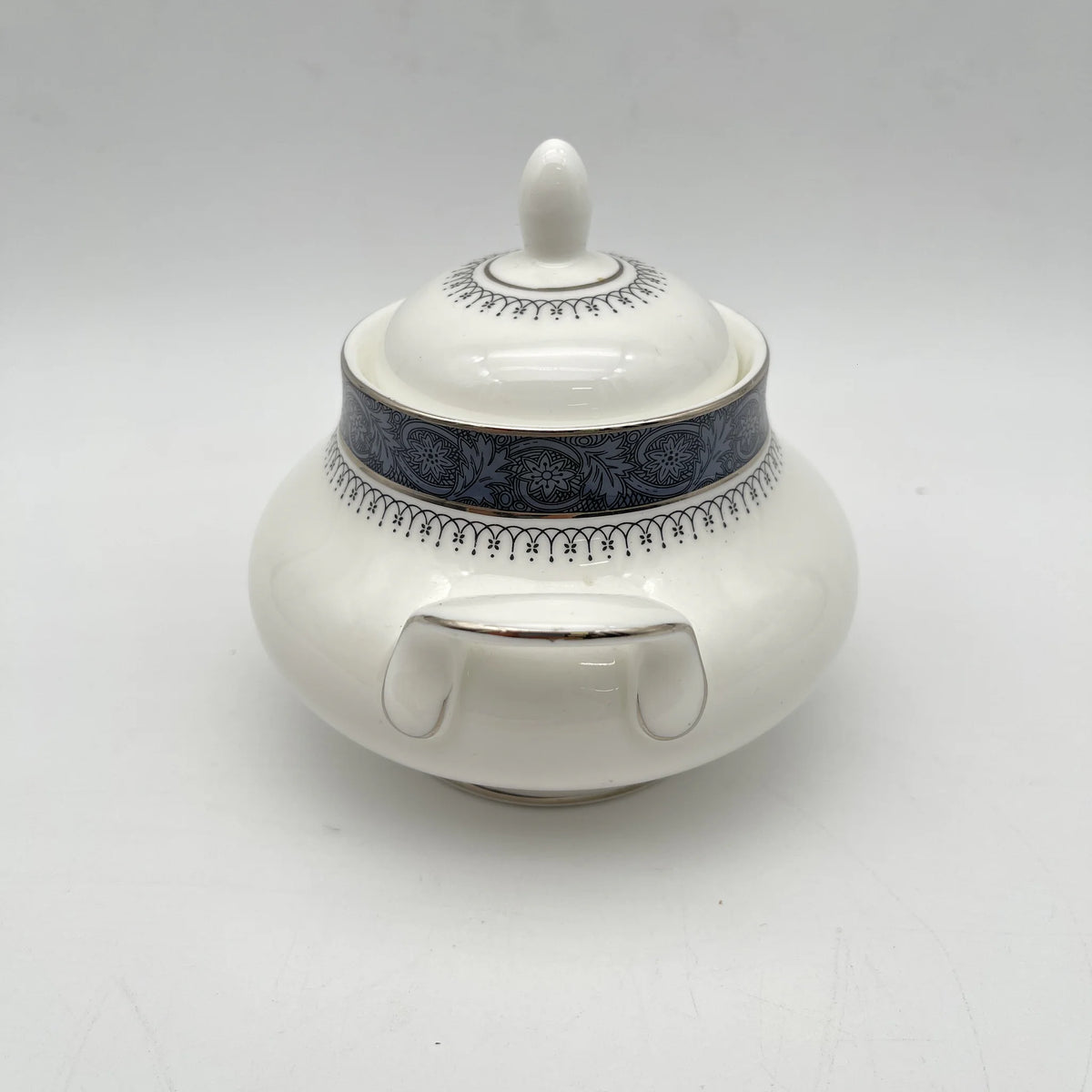 Royal Doulton / Sugar Bowl (Sugar Pot) / Sherbrooke / 1970-1990s / Fine Bone China / England / Silver, Acanthus, Blue, Western Tableware, Tea Time, Coffee Pot / [Vintage]