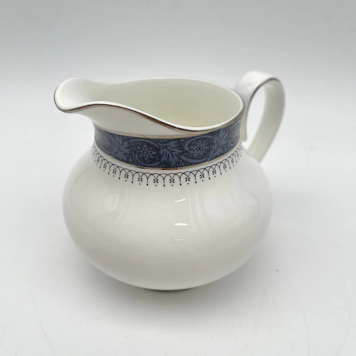 Royal Doulton / Creamer (Milk Pitcher) / Sherbrooke / 1970-1990s / Fine Bone China / England / Silver, Acanthus, Blue, Western Tableware, Tea Time, Jug / [Vintage]