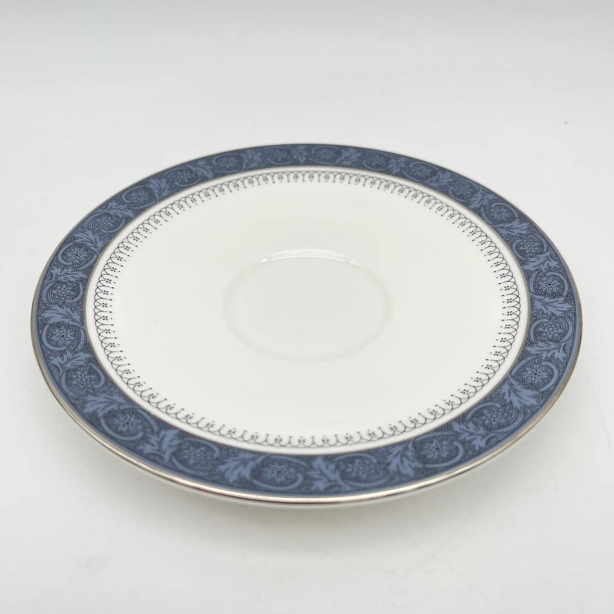 Royal Doulton（皇家道尔顿）/三重奏（c&s +甜点盘）2p / Sherbrooke / 1970-1990年代/ Fine Bone China /英国/ 杯和碟，银彩，簕菜，蓝色，西式餐具，2件套/[复古]