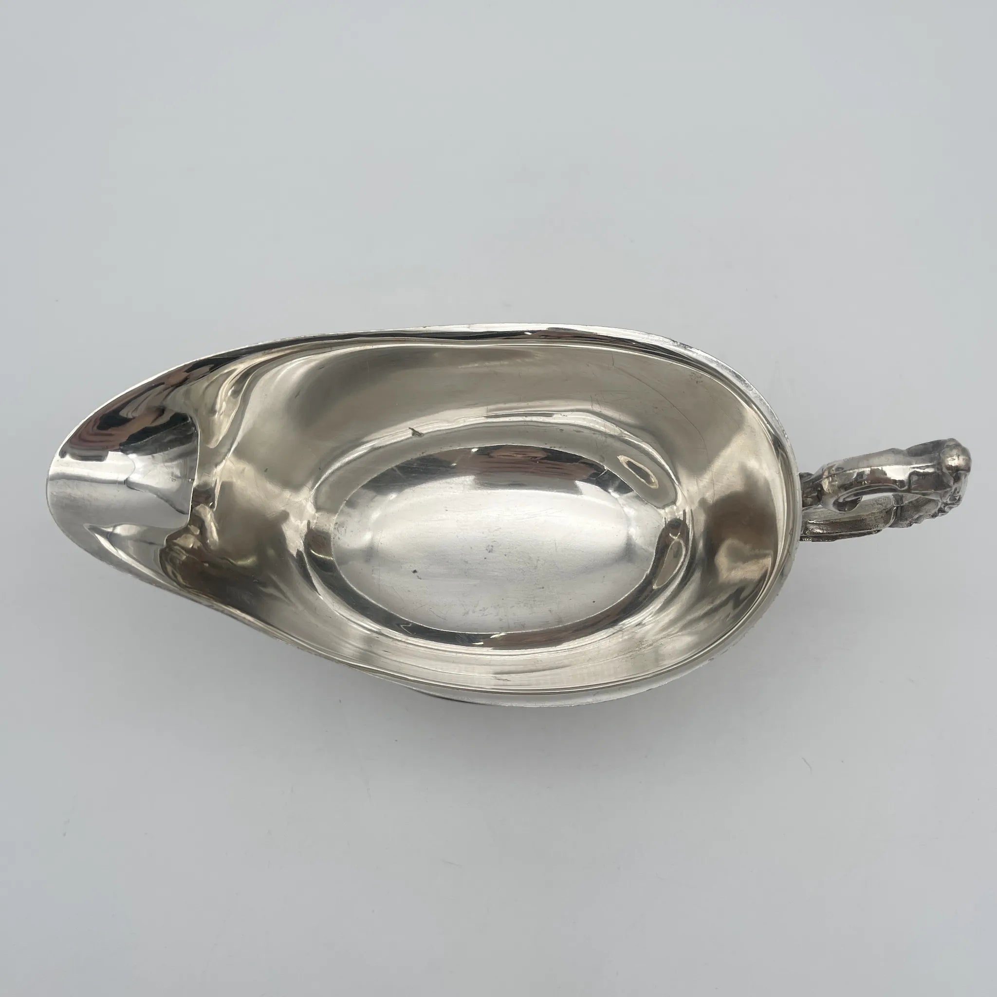 【复古】灰船(sauciere / sauce boat) / Sheridan Silver（谢里登银）/估计20c中期/银板/美国/ 踏板脚