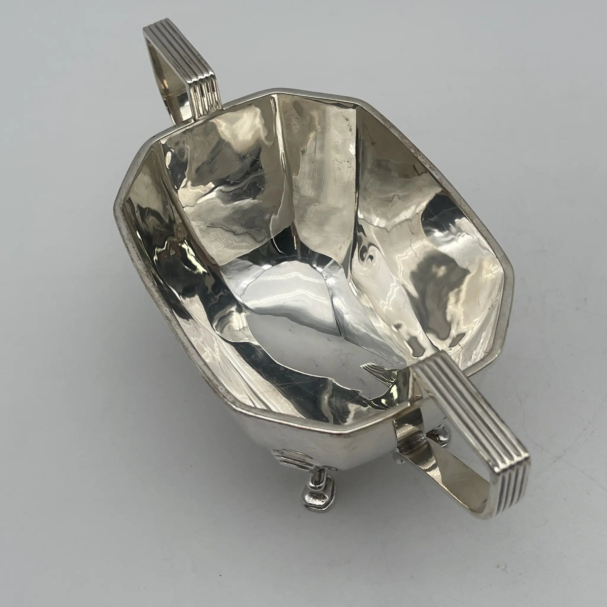[Vintage] Sugar bowl (sugar pot) / Art Deco / Estimated 1930s / Silver plate / England / EPNS, with legs, octogonal