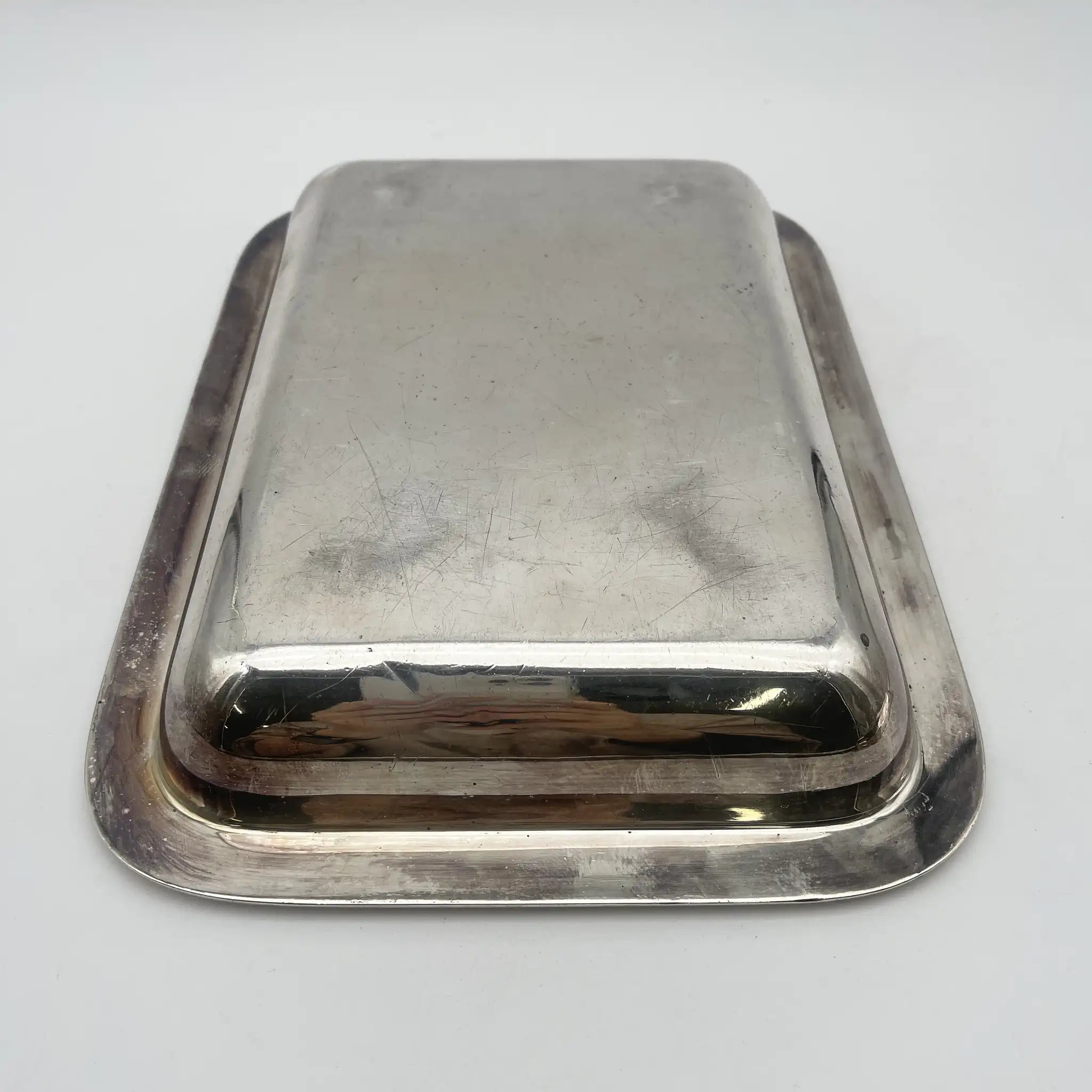 [Antique] Entre dish (large plate with lid) / Estimated early 20C / Silver plate / England / Acanthus, Gadrun, Detachable handle