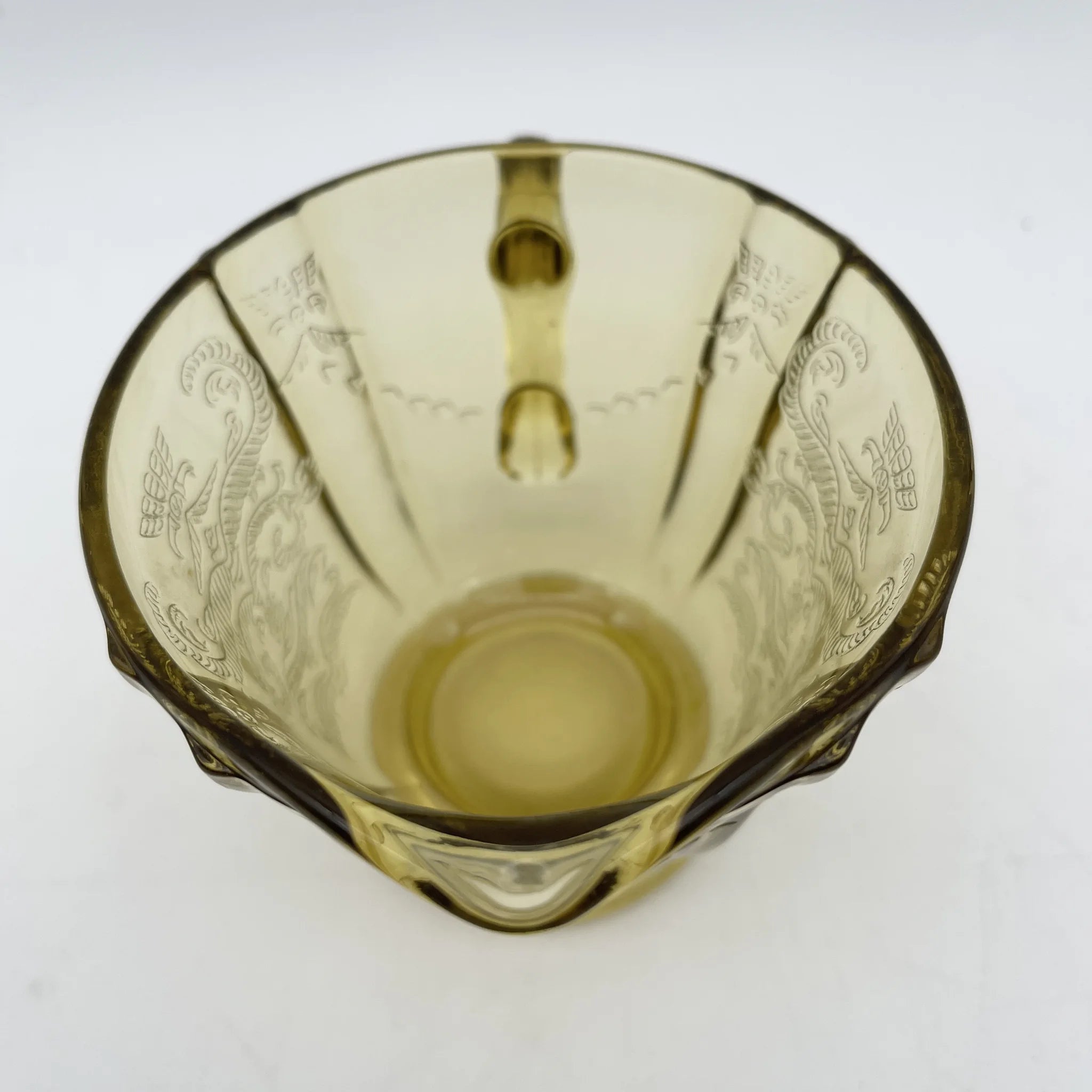 [Vintage] Creamer (milk pitcher) / Federal Glass / Madrid / Recollection / 1976 / Glass / America / Depression glass, embossed molding, amber