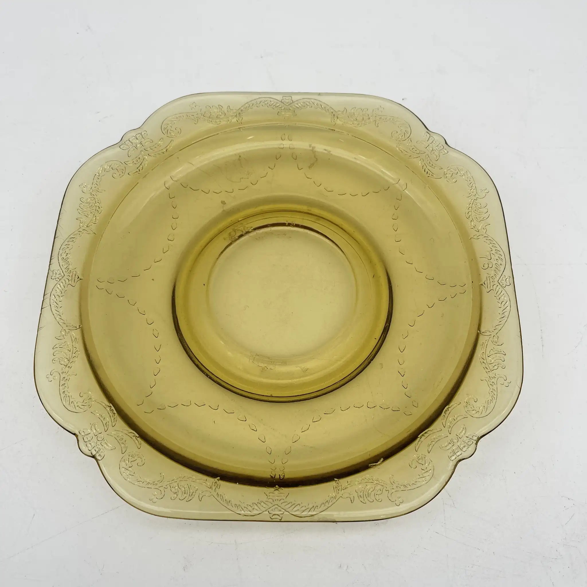 [Vintage] Cup & Saucer / Federal Glass / Madrid / Recollection / 1976 / Glass / America / Depression glass, embossed molding, amber
