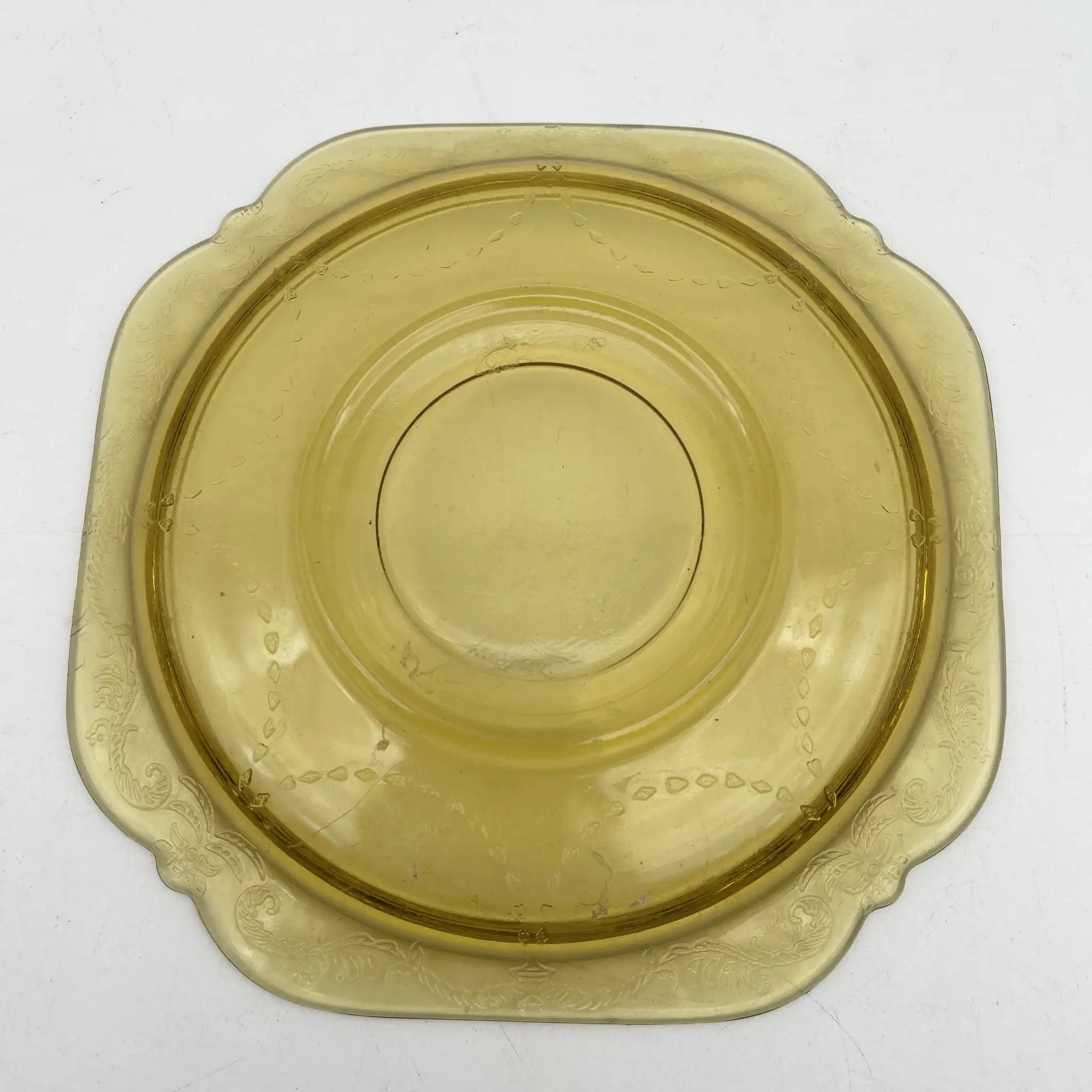 [Vintage] Cup & Saucer / Federal Glass / Madrid / Recollection / 1976 / Glass / America / Depression glass, embossed molding, amber