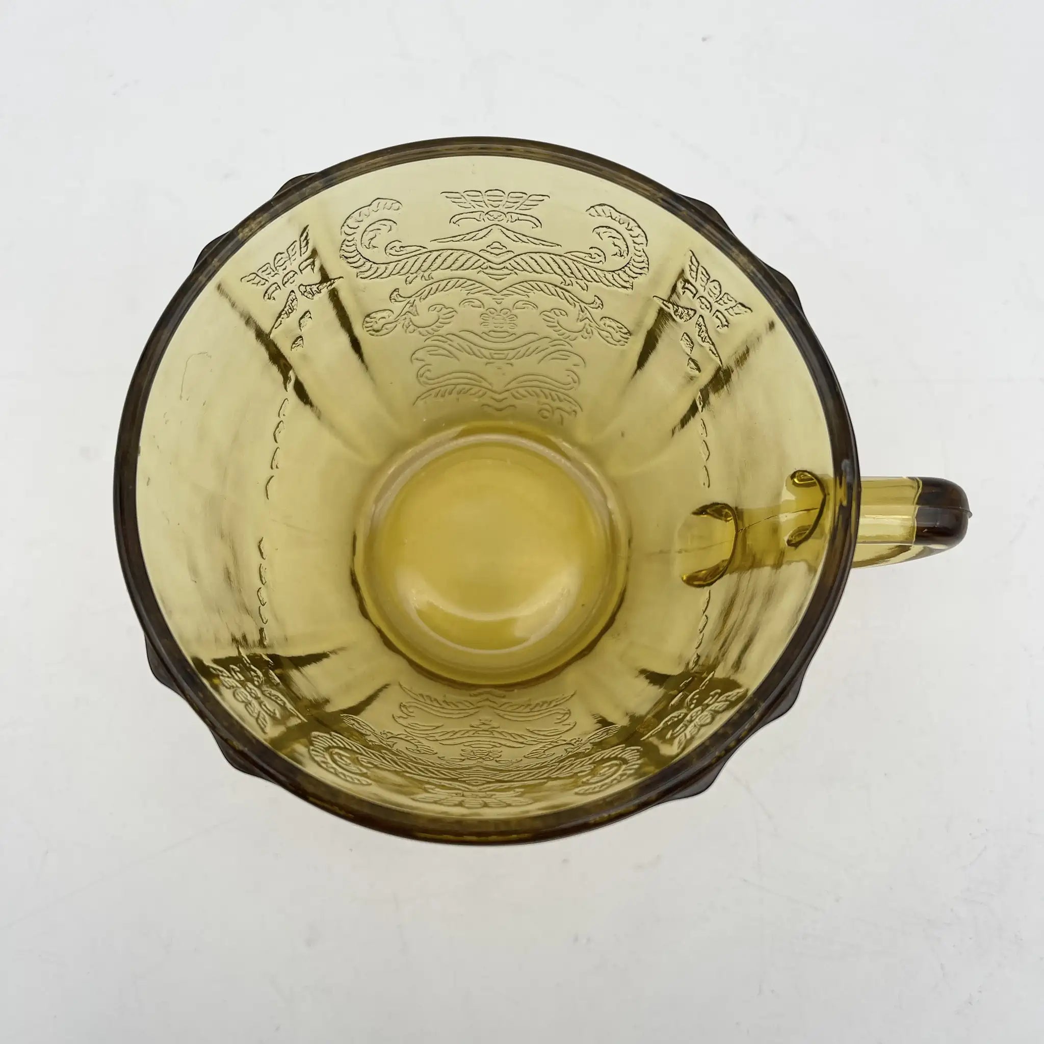 [Vintage] Cup & Saucer / Federal Glass / Madrid / Recollection / 1976 / Glass / America / Depression glass, embossed molding, amber