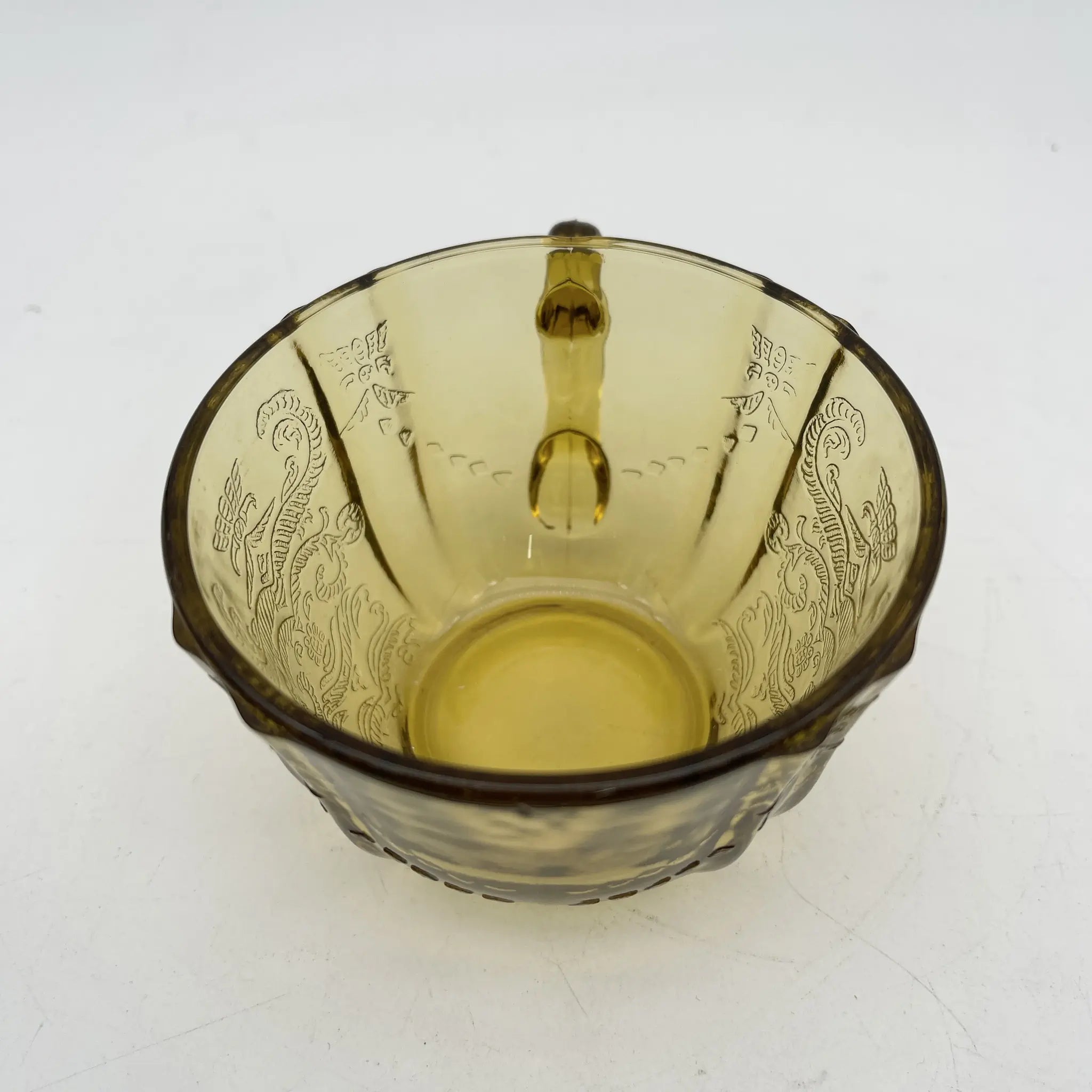 [Vintage] Cup & Saucer / Federal Glass / Madrid / Recollection / 1976 / Glass / America / Depression glass, embossed molding, amber