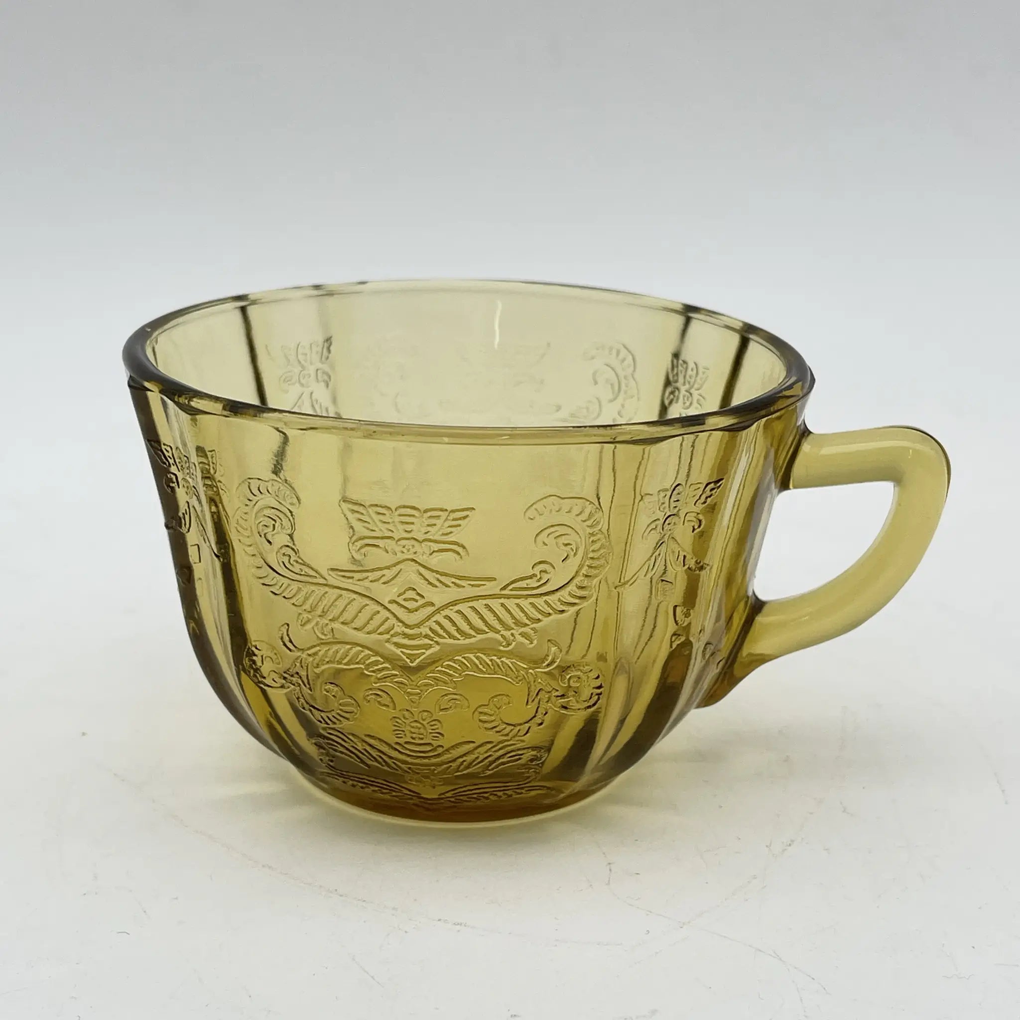 [Vintage] Cup & saucer 2P / Federal Glass / Madrid / Recollection / 1976 / Glass / America / Depression glass, embossed molding, amber