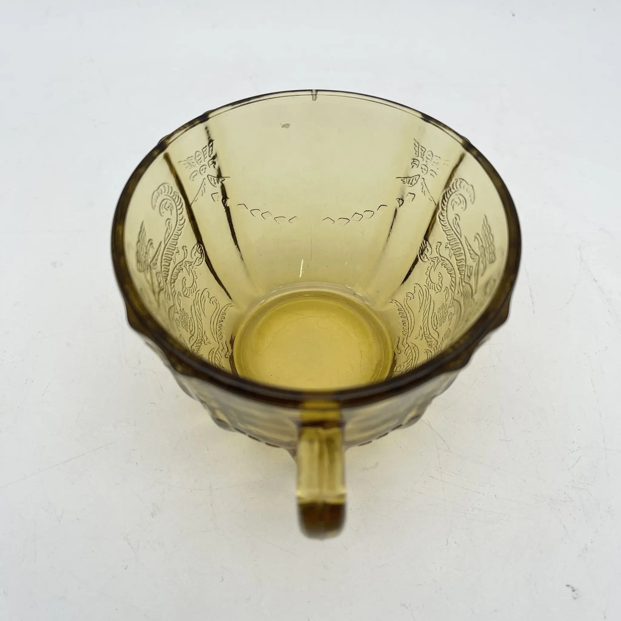 [Vintage] Cup & saucer 2P / Federal Glass / Madrid / Recollection / 1976 / Glass / America / Depression glass, embossed molding, amber