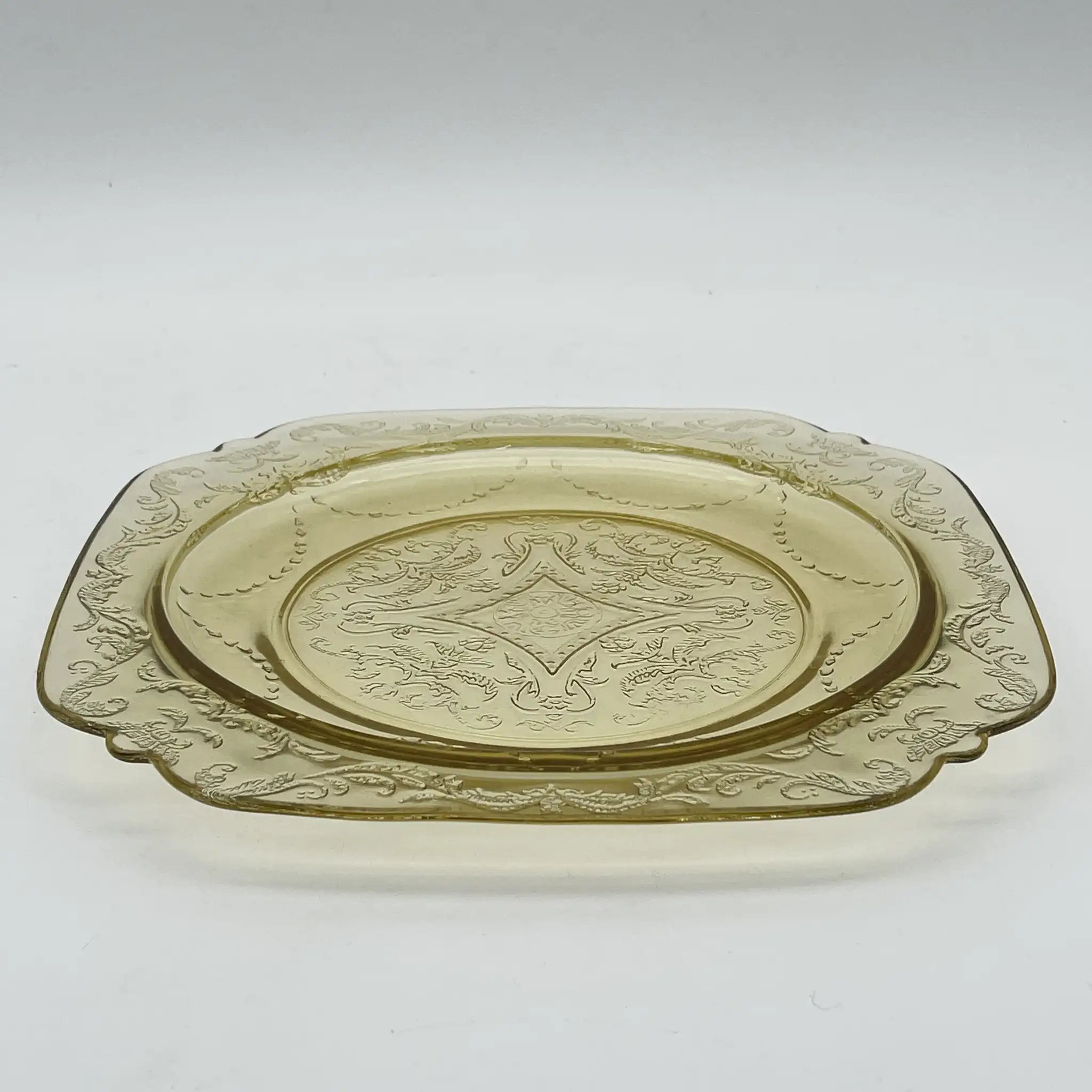 【ビンテージ】 ディナープレート (メイン皿) / Federal Glass (フェデラル・グラス) / Madrid / 1930s / ガラス / アメリカ / デプレッショングラス, 型押し成型, アンバー