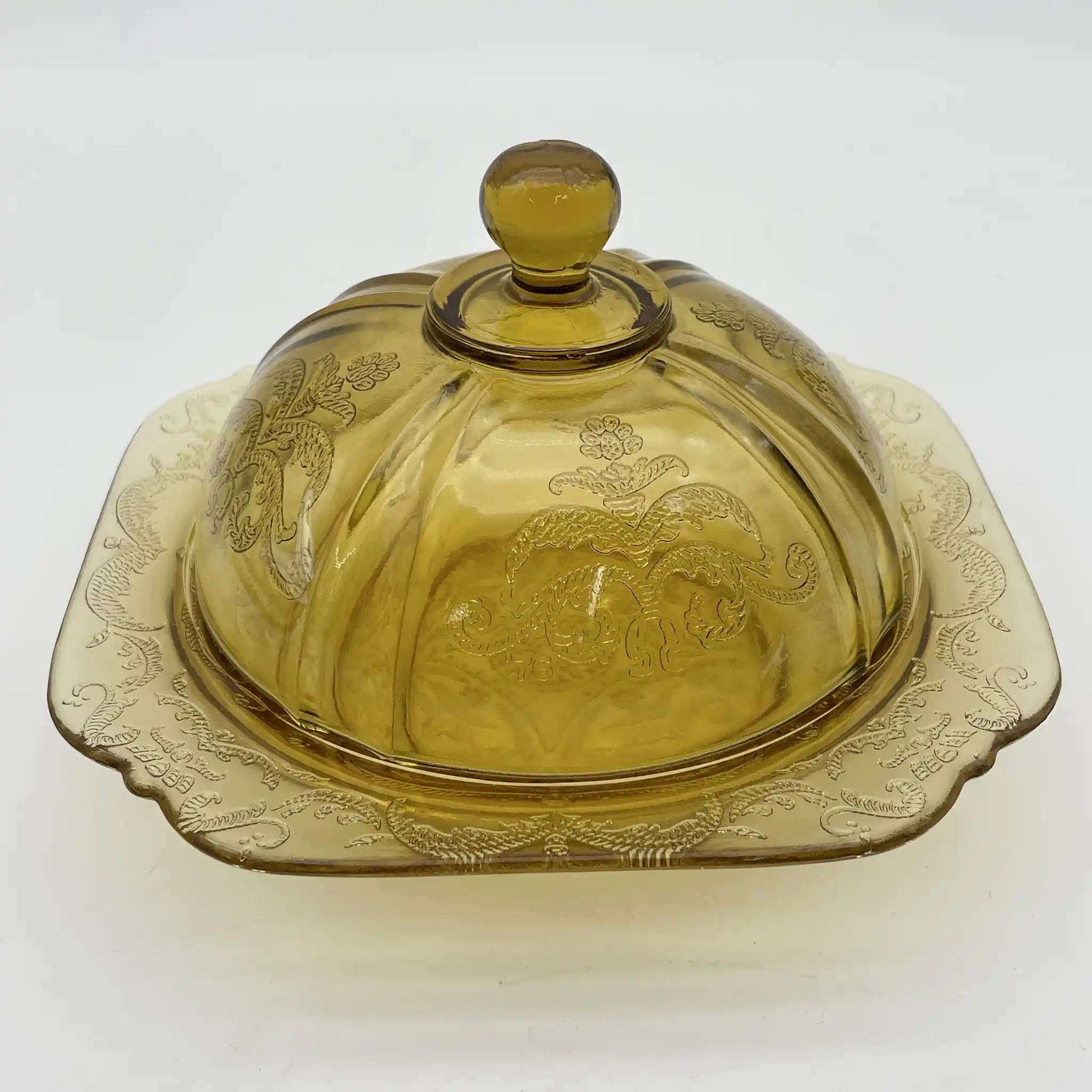 【ビンテージ】 蓋付きサービングボウル (大鉢) / Federal Glass (フェデラル・グラス) / Madrid / Recollection / 1976 / ガラス / アメリカ / デプレッショングラス, 型押し成型, アンバー