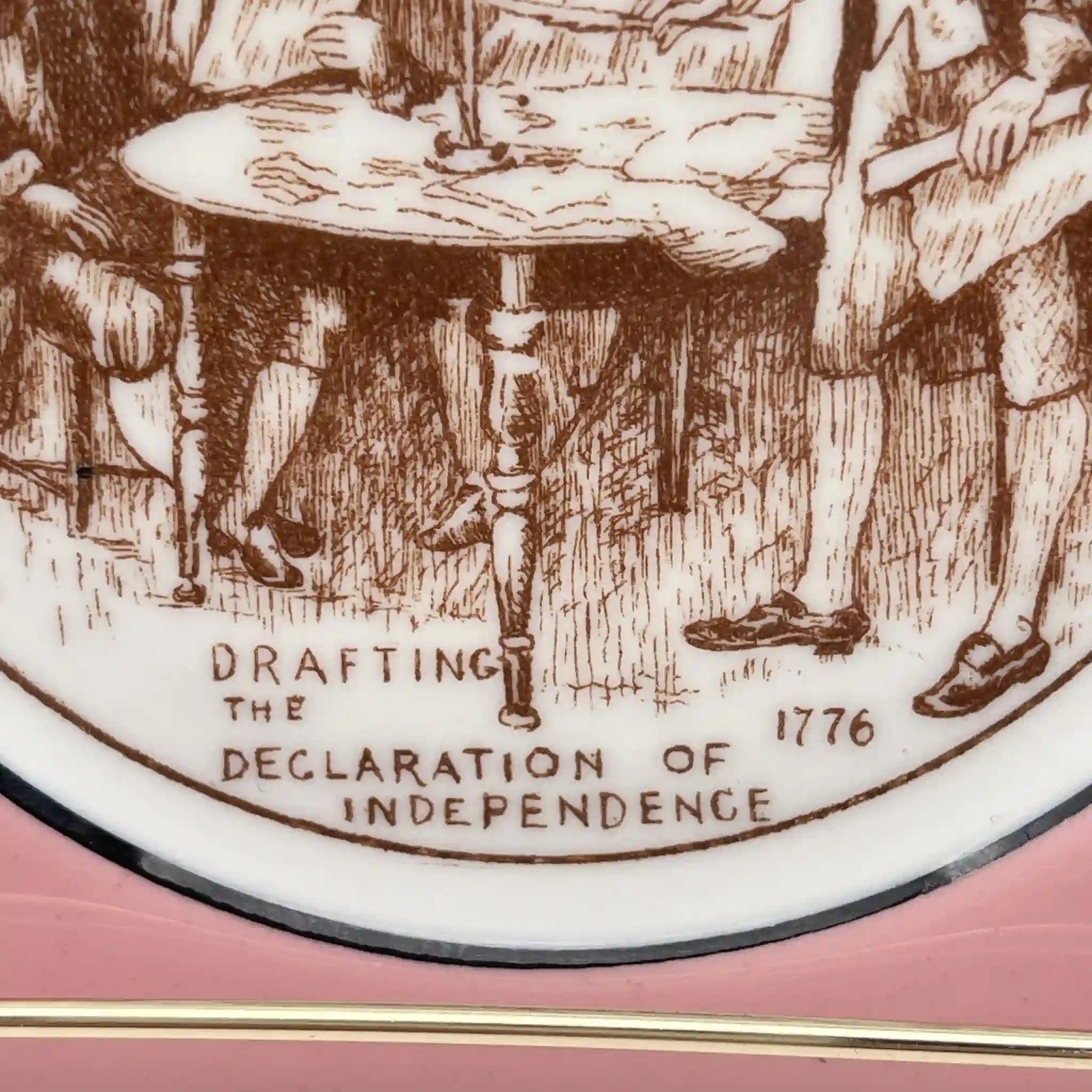 [Vintage] Butter plate (meat plate) / Syracuse China / 1776 Drafting the Declaration of Independence / 1920-1940s / Ceramics / America / Picture plate, copperplate transfer