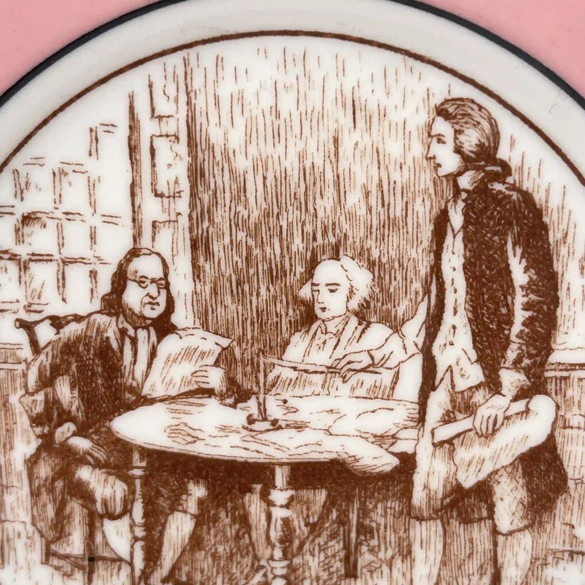 [Vintage] Butter plate (meat plate) / Syracuse China / 1776 Drafting the Declaration of Independence / 1920-1940s / Ceramics / America / Picture plate, copperplate transfer