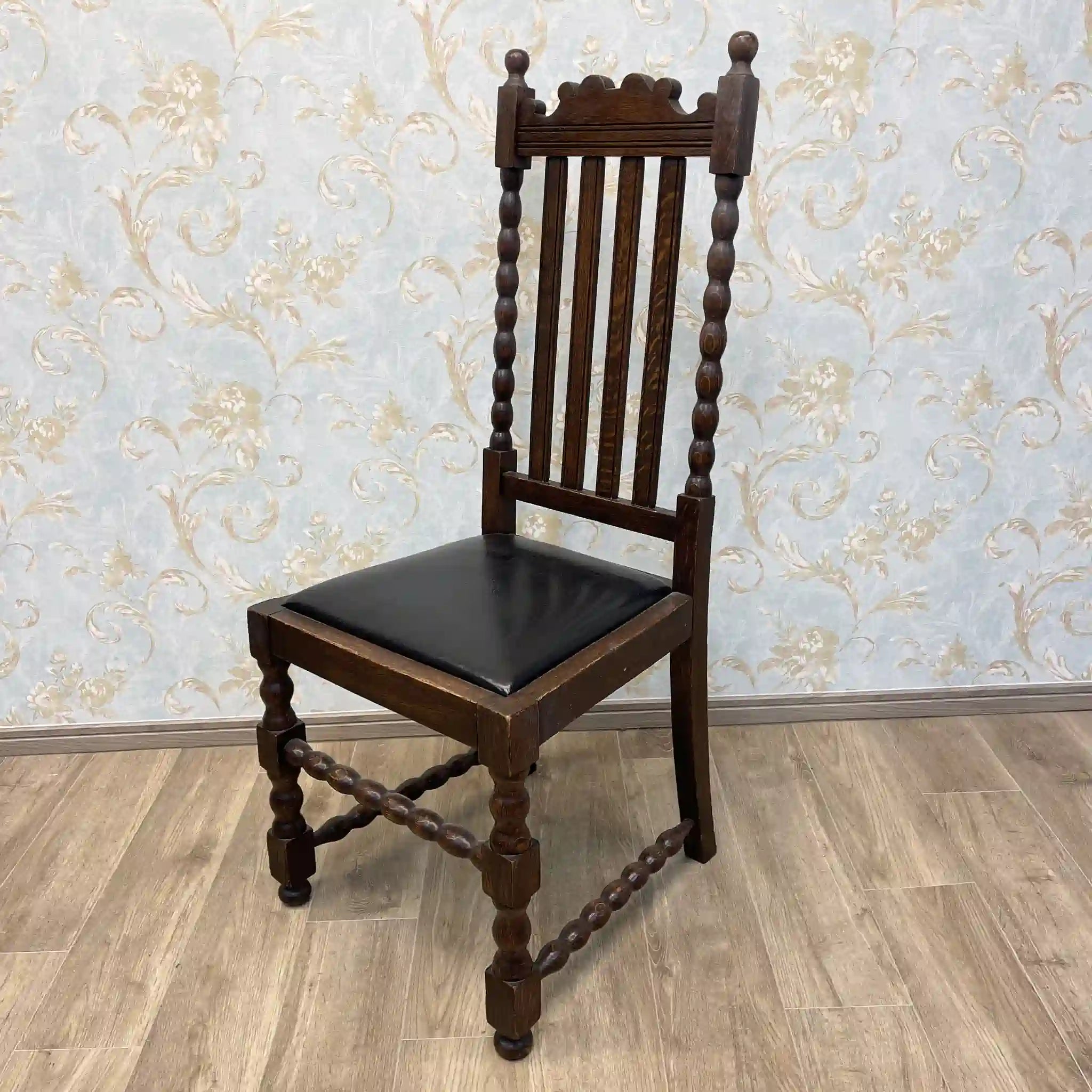 【アンティーク】 ダイニングチェア / ジャコビアン様式 / 推定19C初頭 / オーク材 / イギリス / ボビン・ターニング, スラット・バック