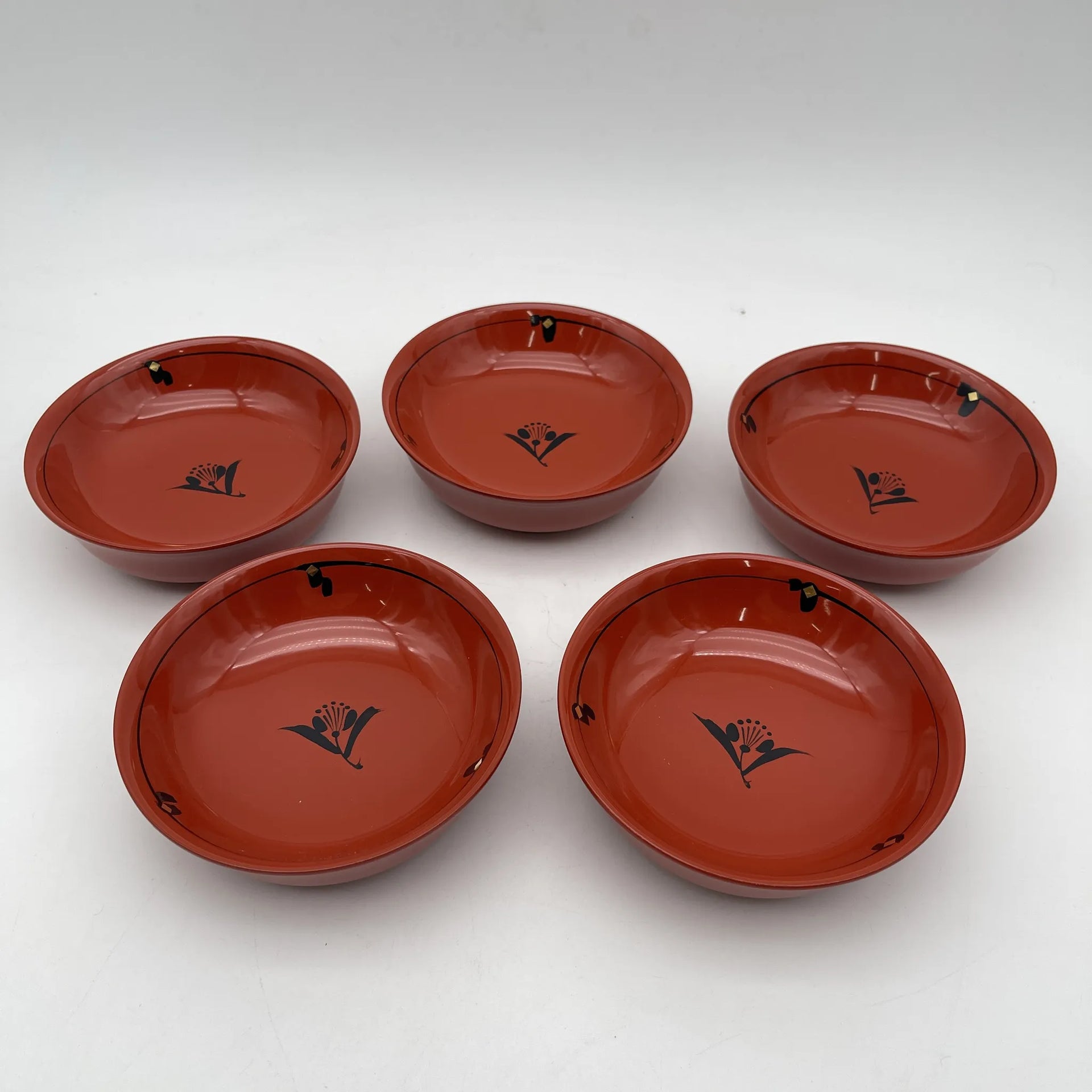 丸三漆器 / 小吸物椀5P / 秀衡塗 / 漆器 / 日本 / 草花文, 沈金, 箱付