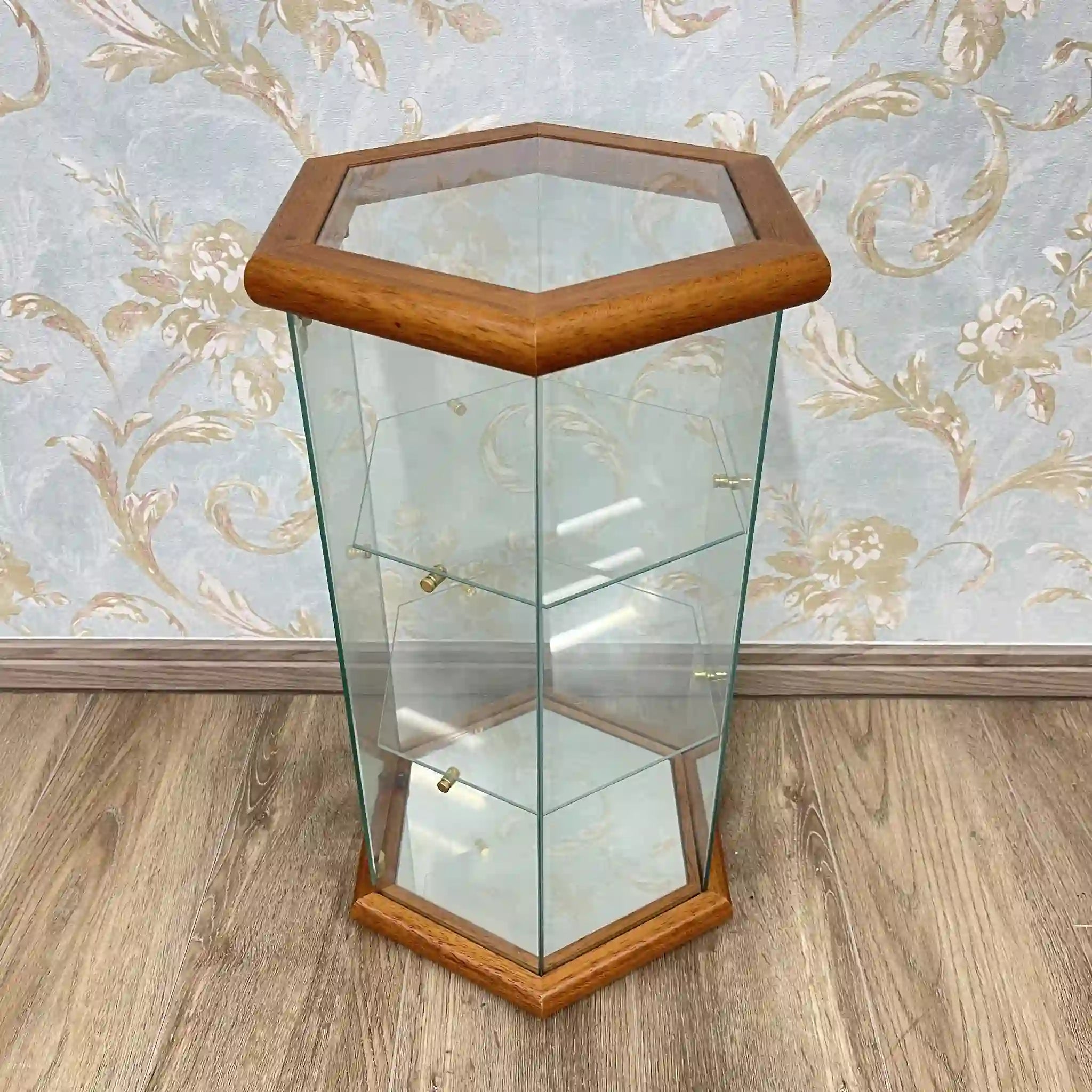 【リユース】 ショーケース / 推定1990-2000s / ビーチ材 / イタリア / 六角形