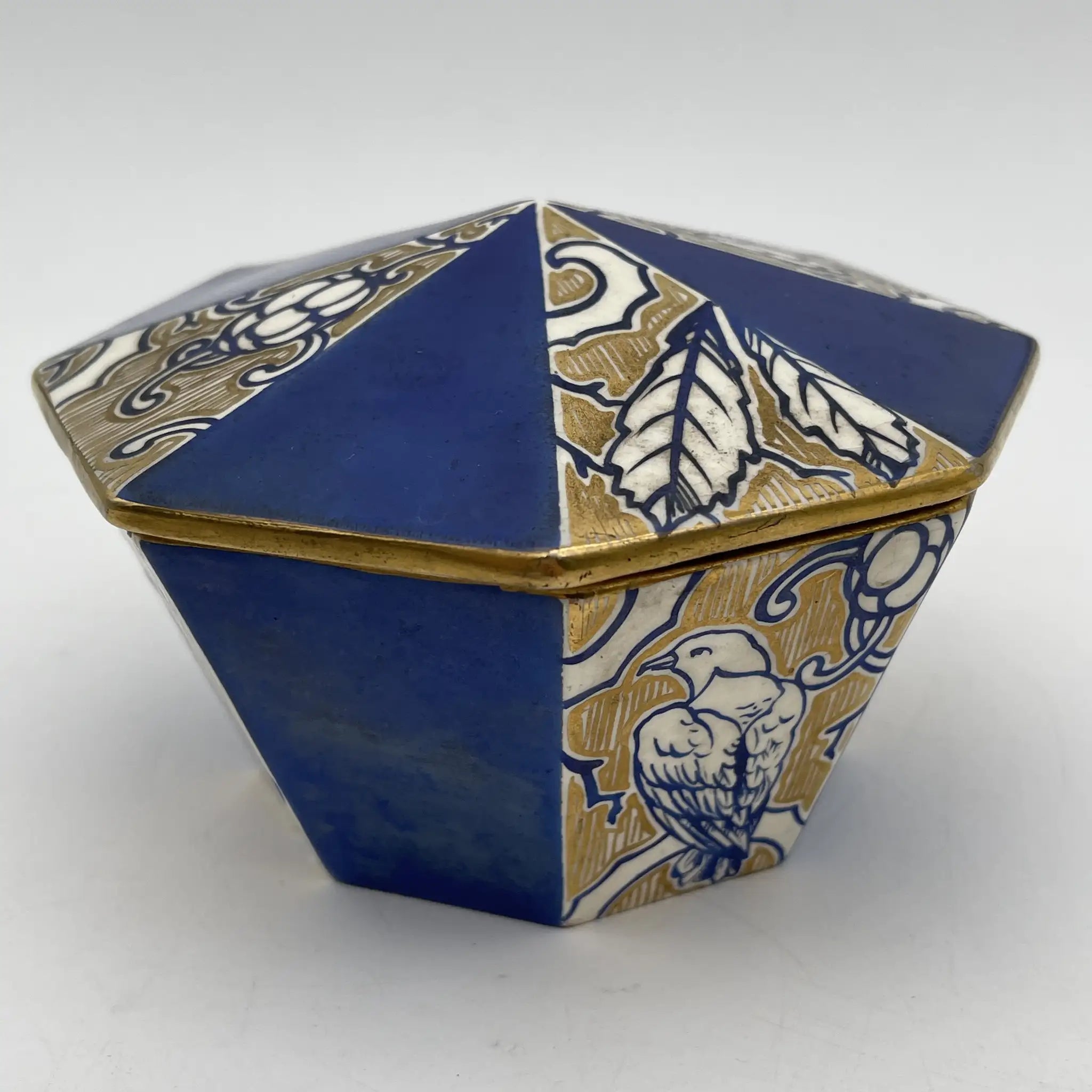 【古董】装饰盒（小盒）/装饰艺术/估计1920-30s /瓷器/欧洲/八角形，金色