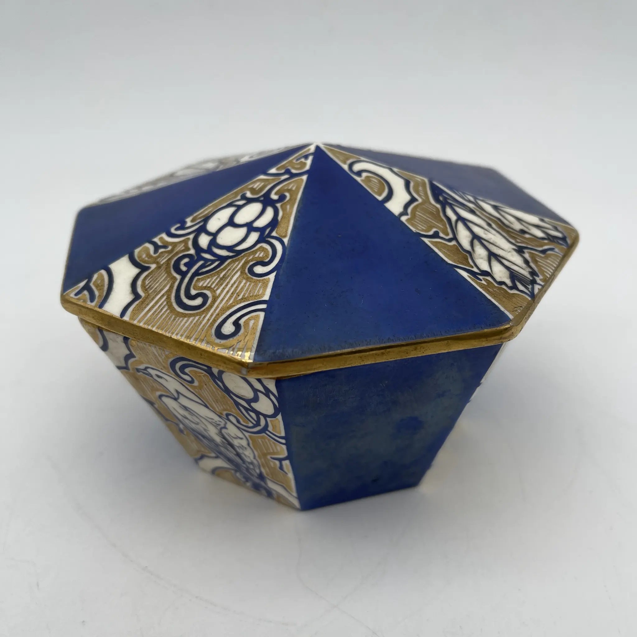 【古董】装饰盒（小盒）/装饰艺术/估计1920-30s /瓷器/欧洲/八角形，金色