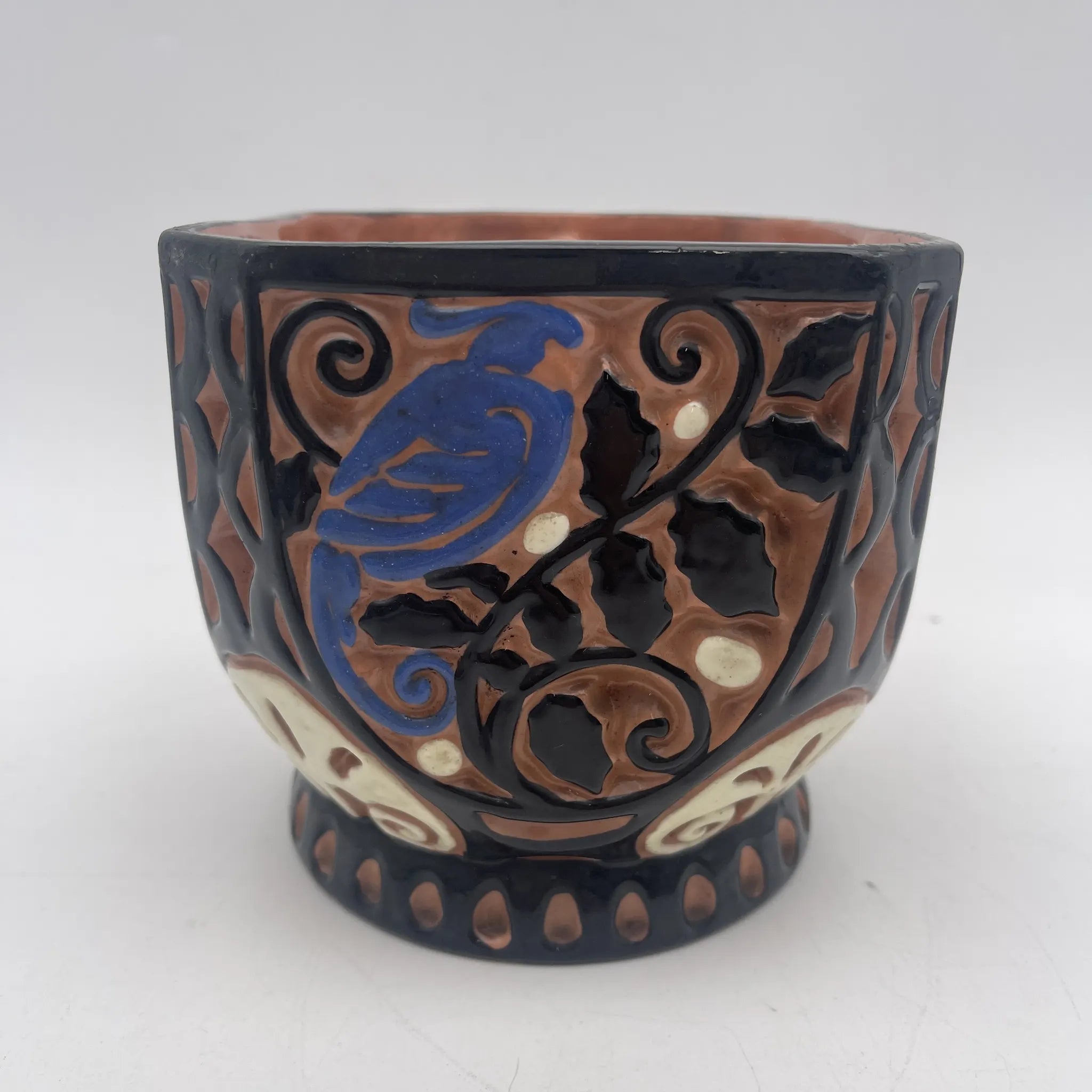 [Antique] Planter (pot) / Julius Dressler / Art Nouveau / Estimated around 1920 / Pottery / Czechoslovakia / Bird, scroll